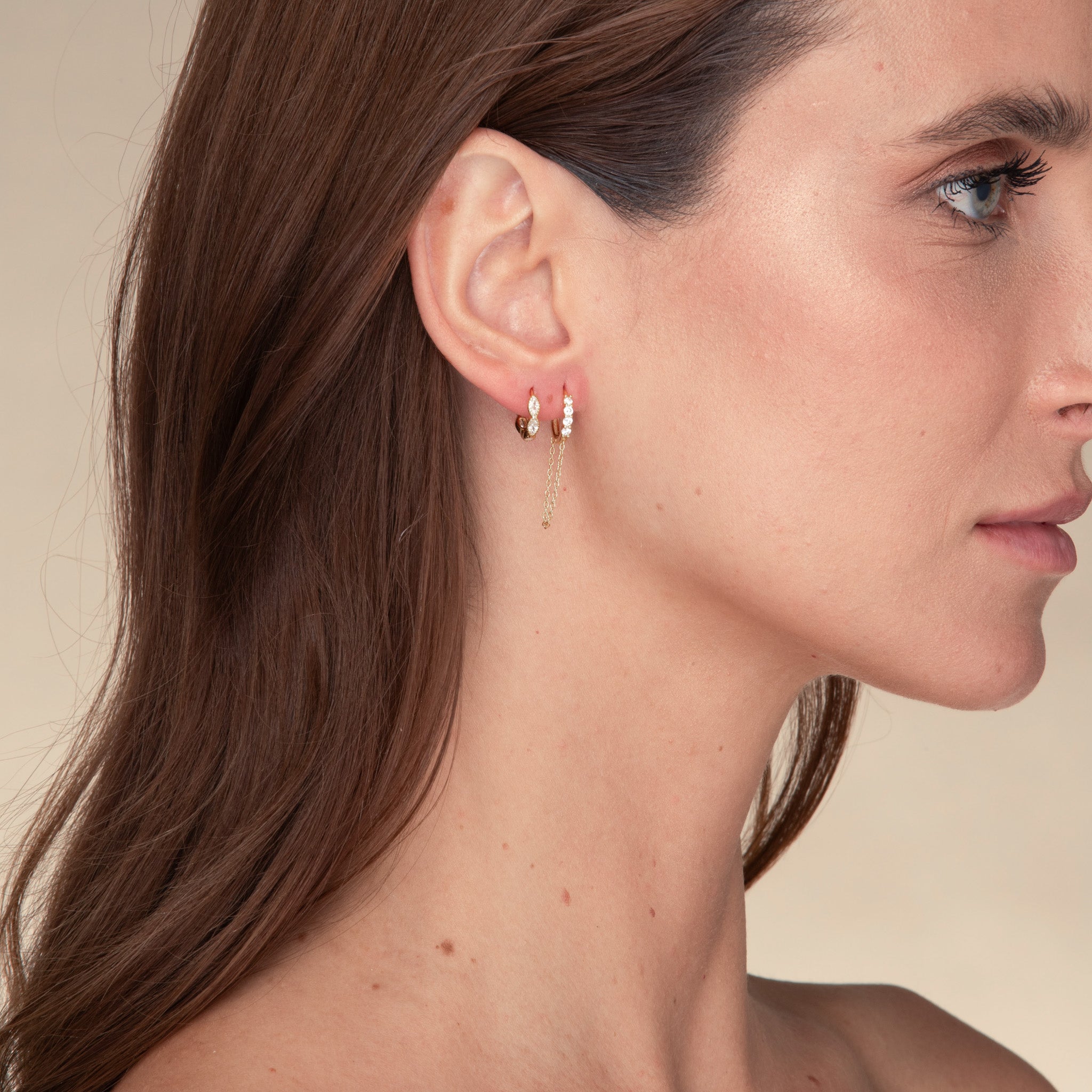 Sapphire Dangling Chain Huggie Earrings - Camile & Stone