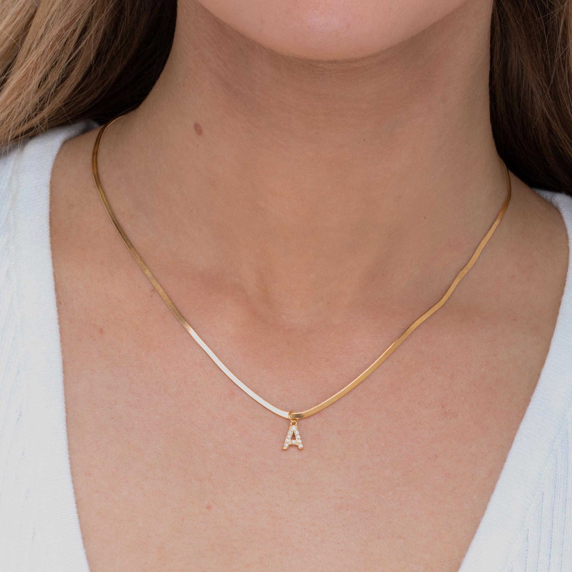 Sapphire Initial Herringbone Necklace - Camile & Stone