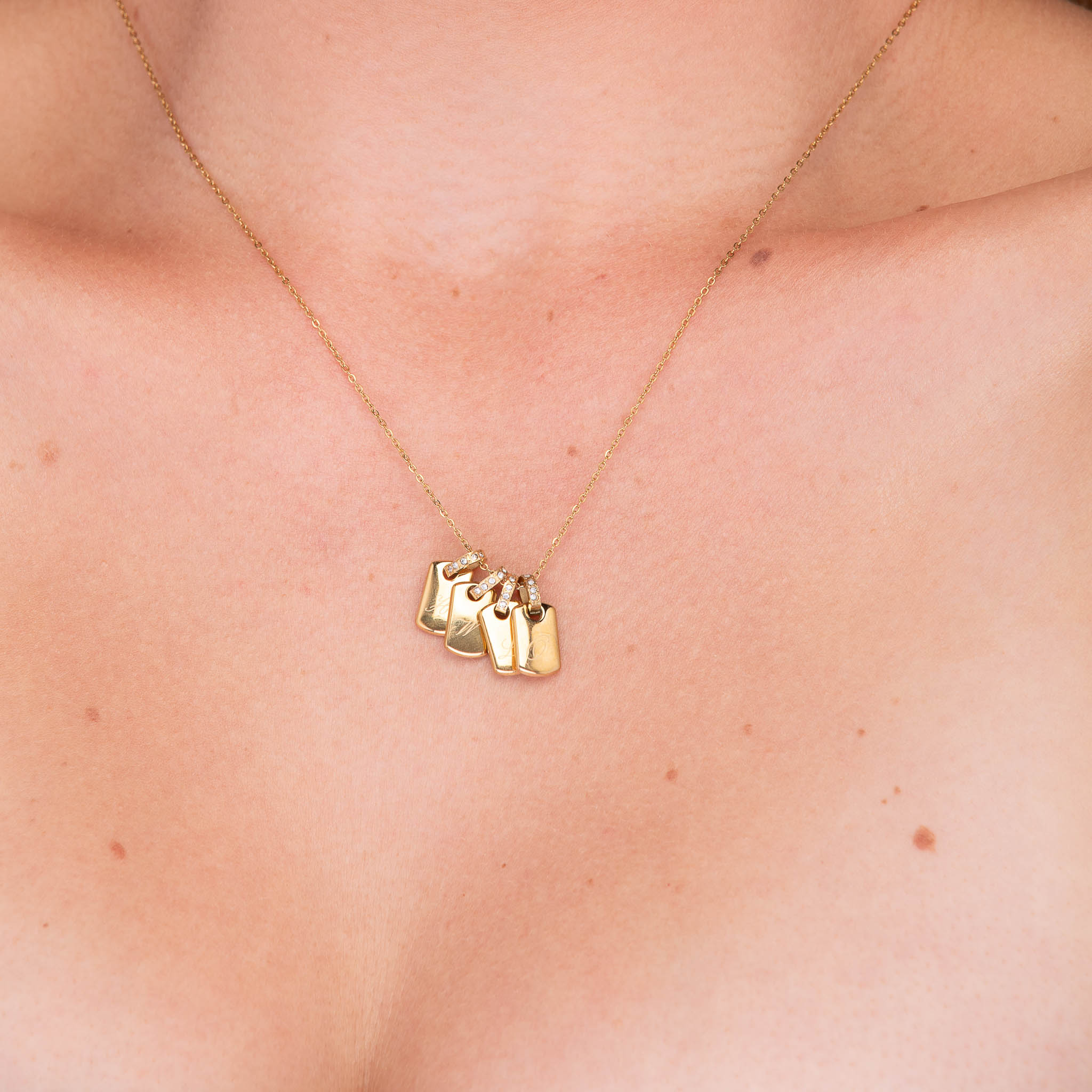 Script Initial Letter Engraved Sapphire Tag Pendant - Camile & Stone