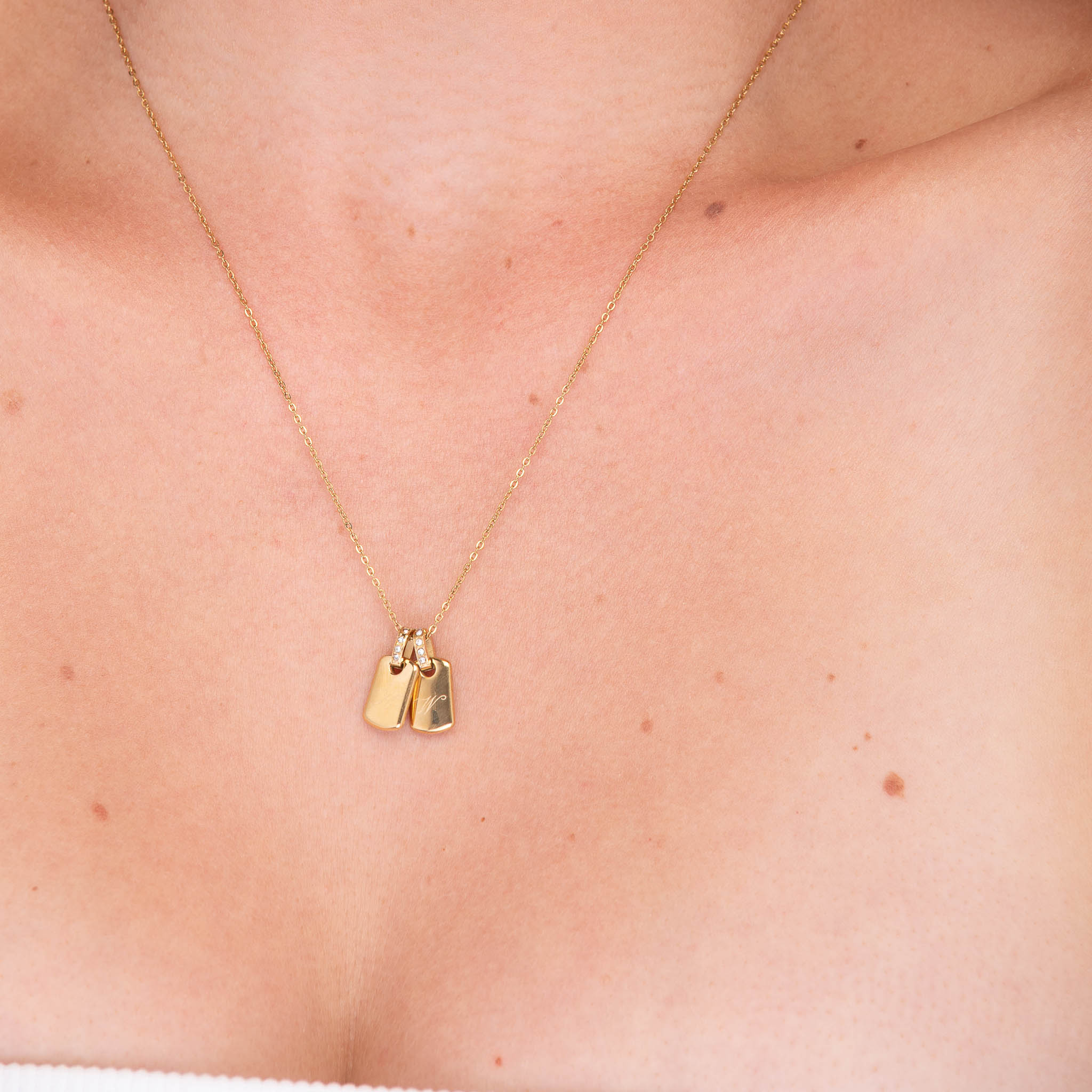 Script Initial Letter Engraved Sapphire Tag Pendant - Camile & Stone