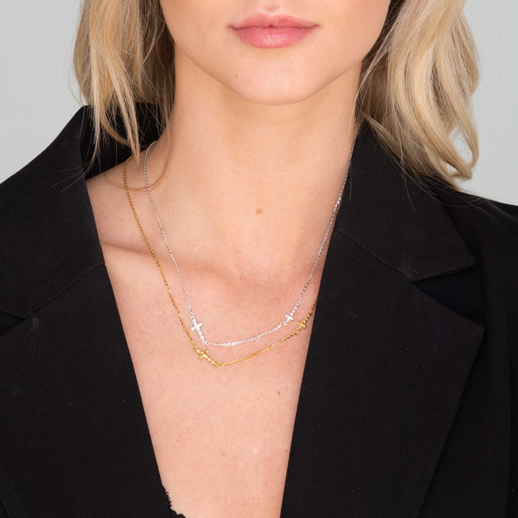 Sideways Double Cross Necklace - Camile & Stone