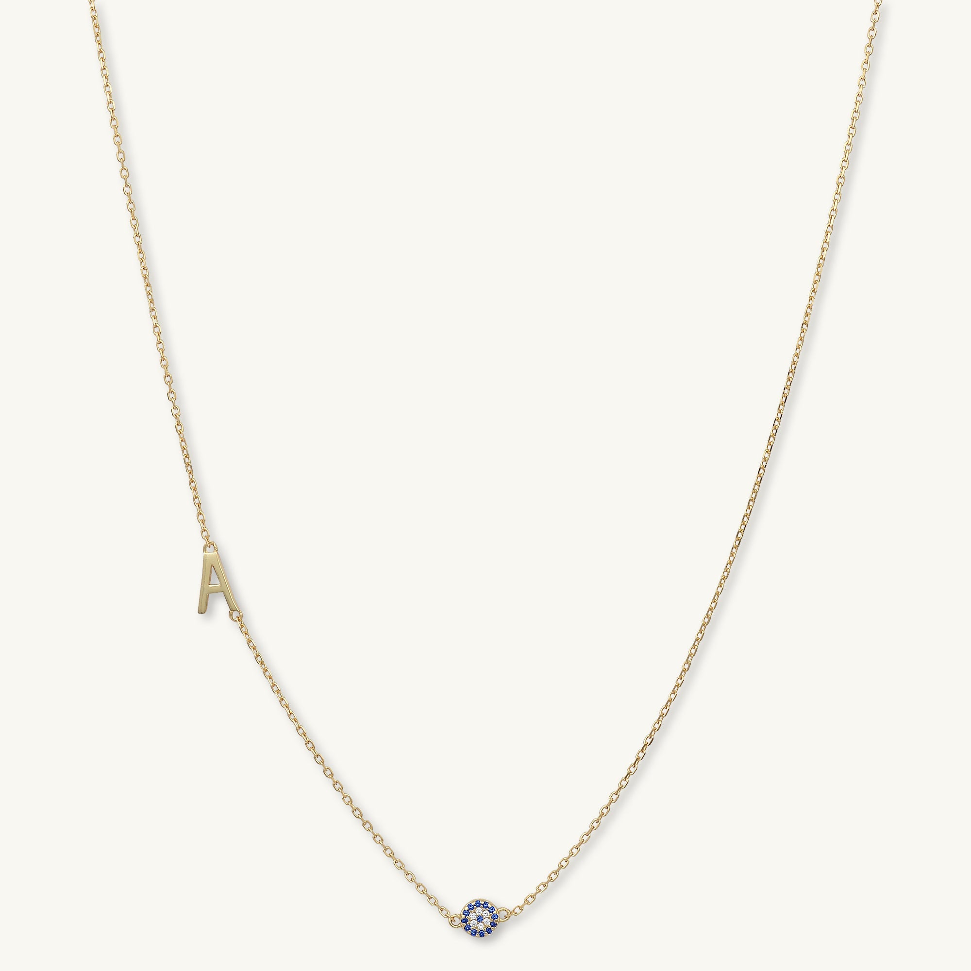 Sideways Initial Letter Evil Eye Necklace - Camile & Stone