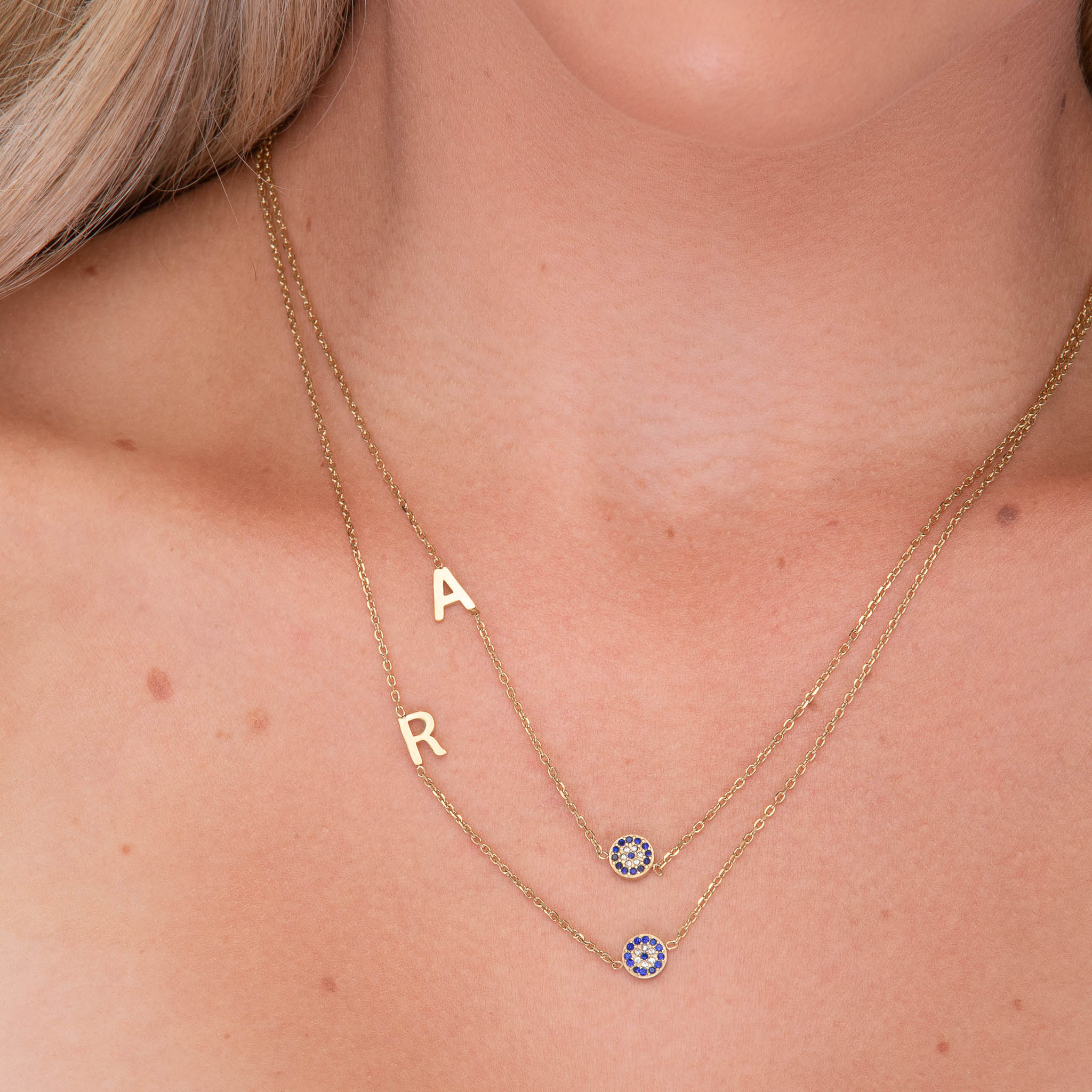 Sideways Initial Letter Evil Eye Necklace - Camile & Stone