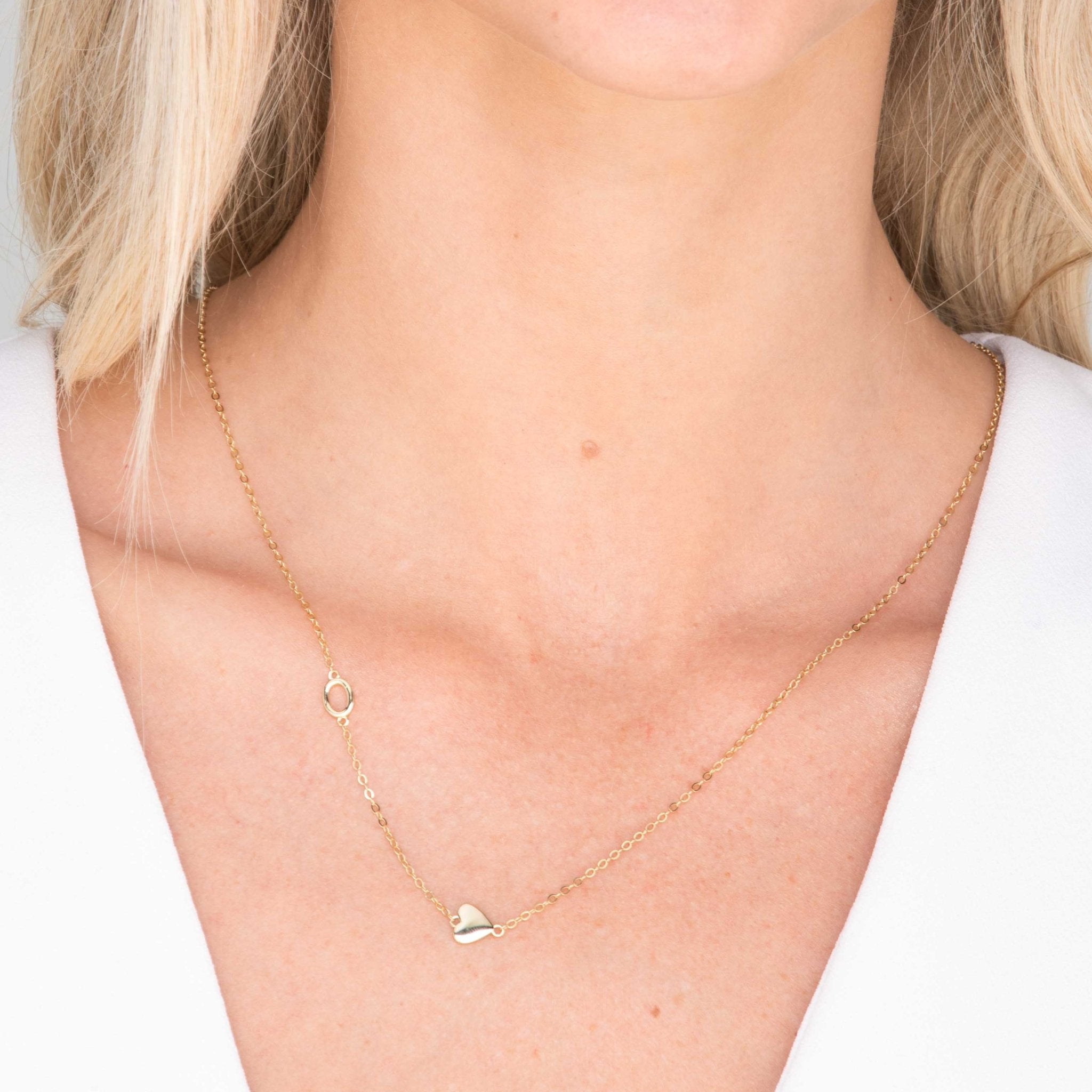 Sideways Initial Letter Solid Heart Necklace - Camile & Stone