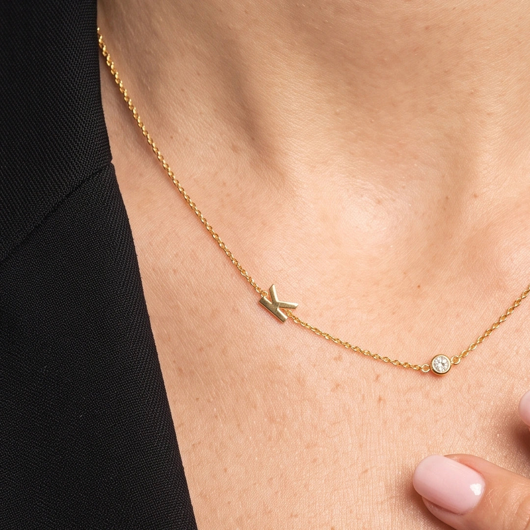 Sideways Pave Single Letter Necklace