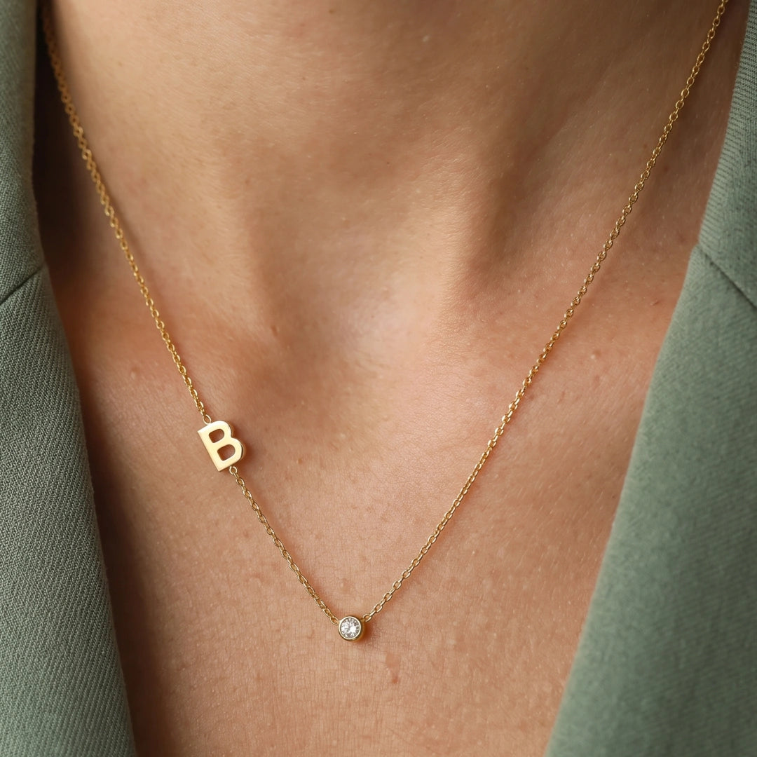 Sideways Pave Single Letter Necklace