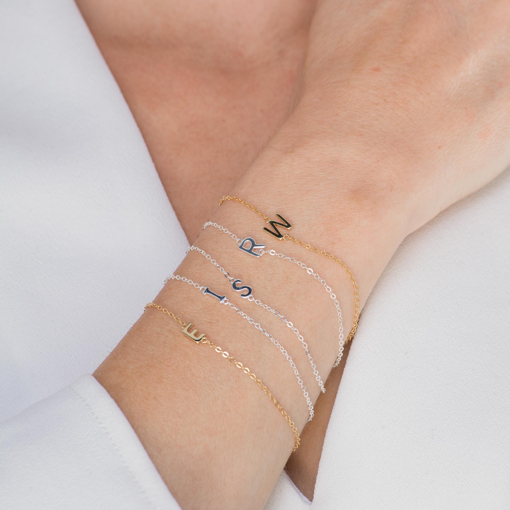 Sideways Single Initial Letter Bracelet - Camile & Stone