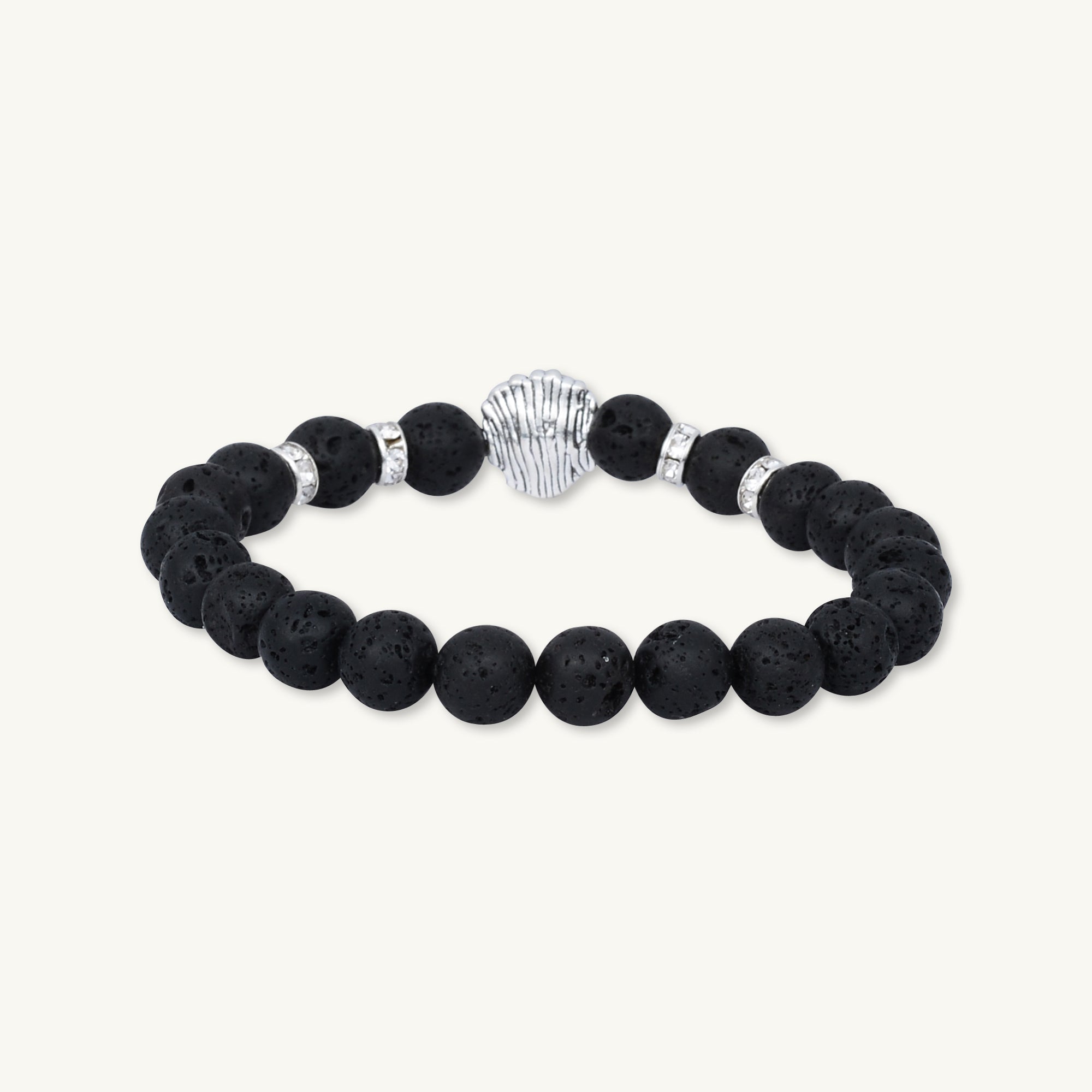 Silver Lion Black Lava Stone Bracelet - Camile & Stone