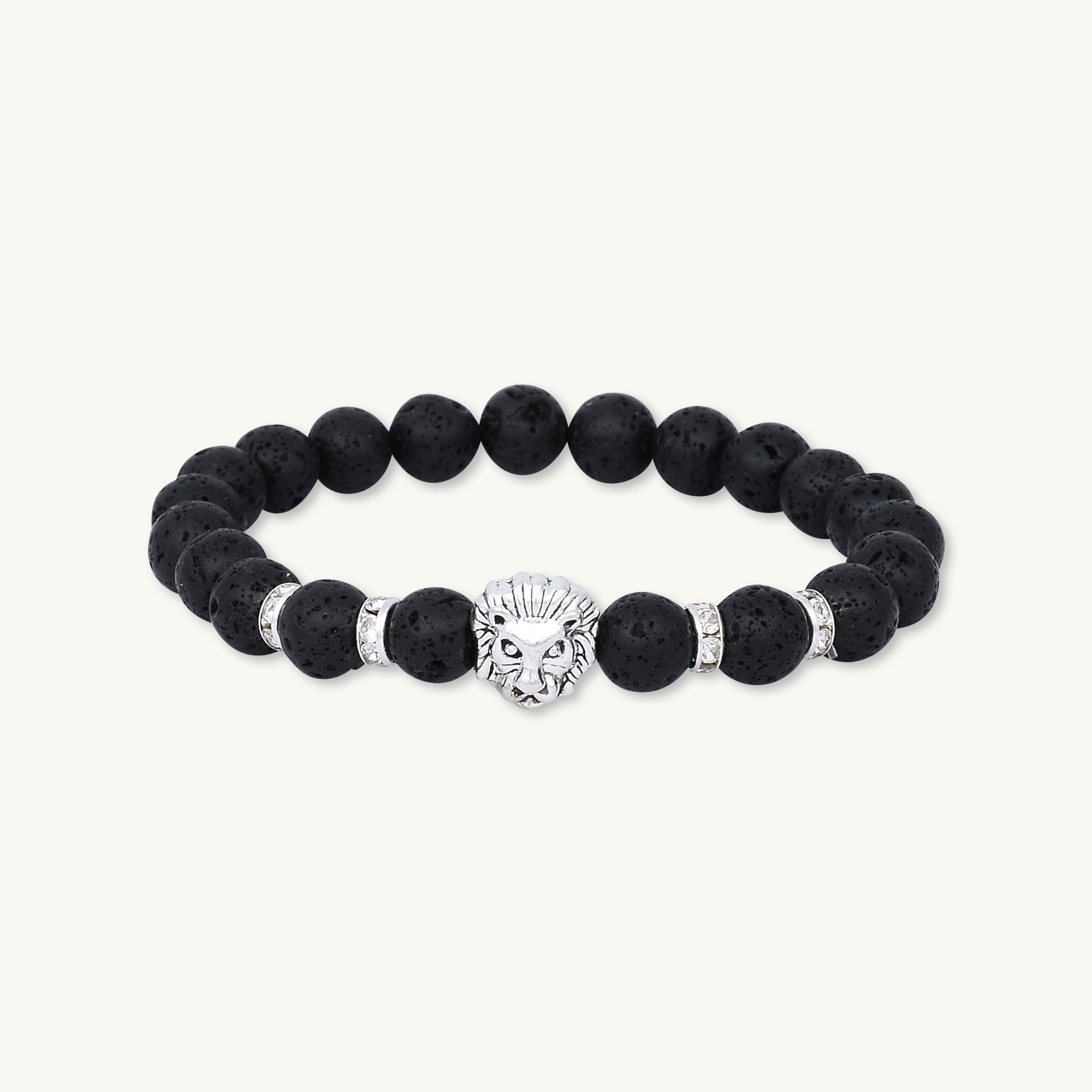 Silver Lion Black Lava Stone Bracelet - Camile & Stone
