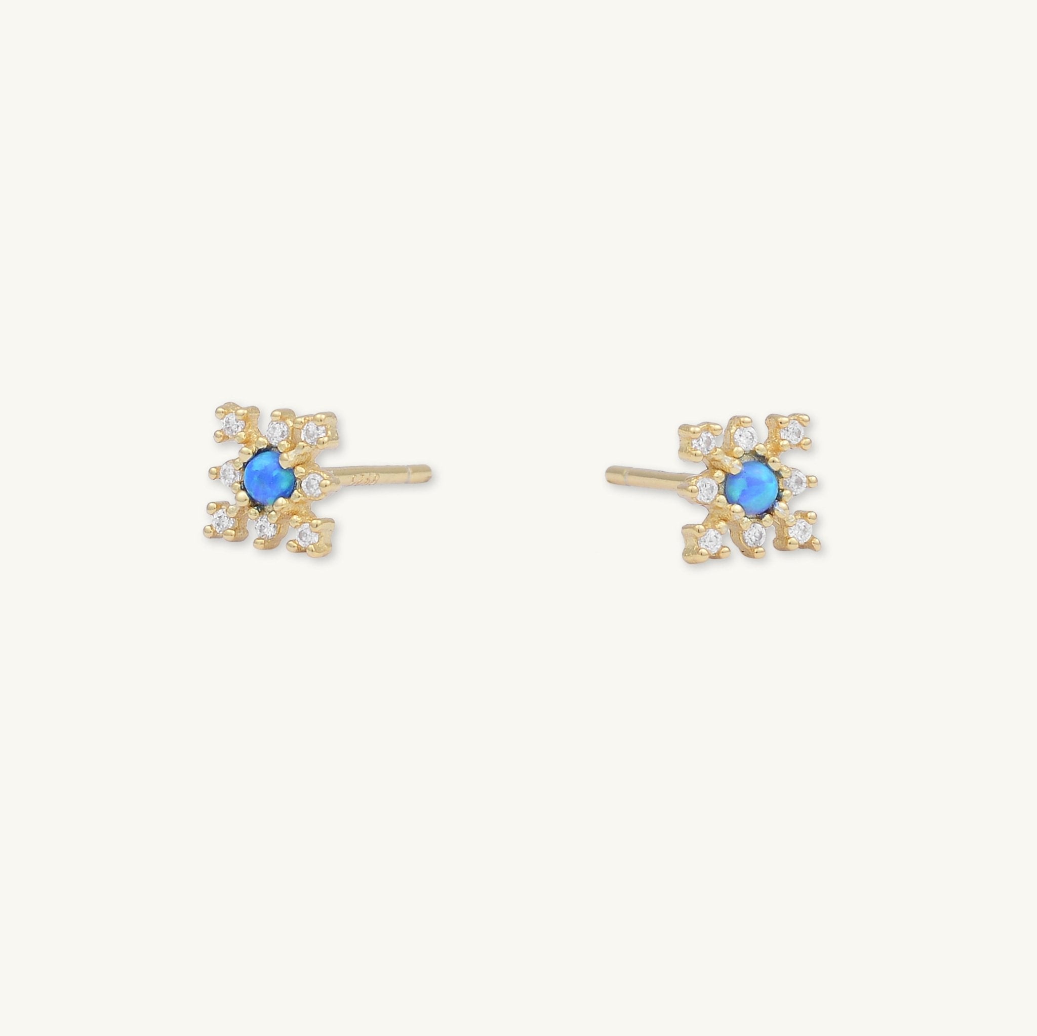 Snowflake Blue Opal Sapphire Stud Earrings - Camile & Stone