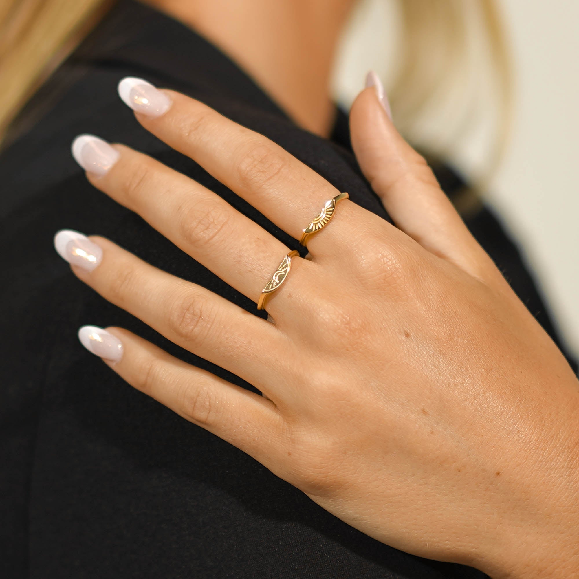 Sun & Moon Friendship Couple Twin Set Rings - Camile & Stone