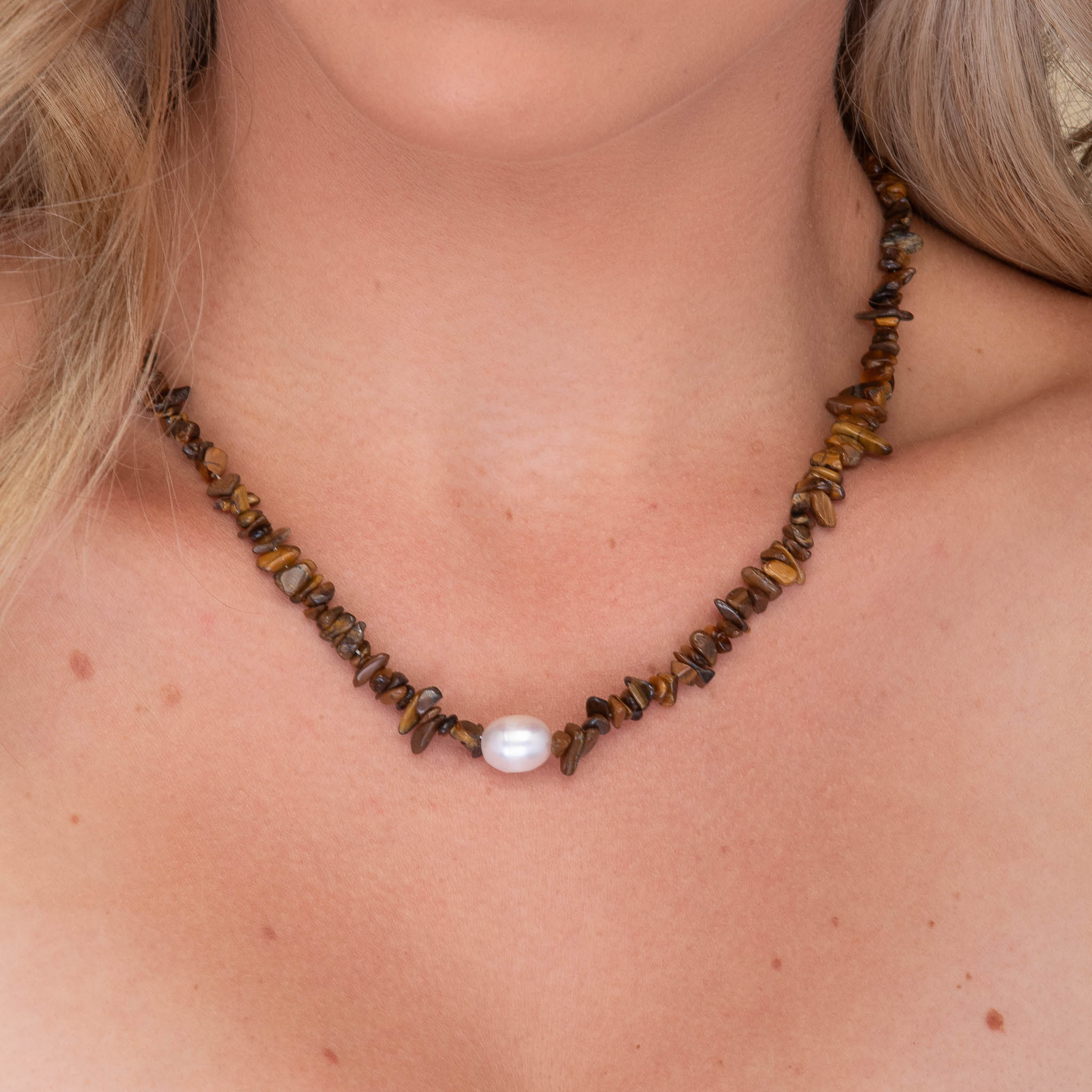 Tiger Eye Stone Pearl Necklace - Camile & Stone