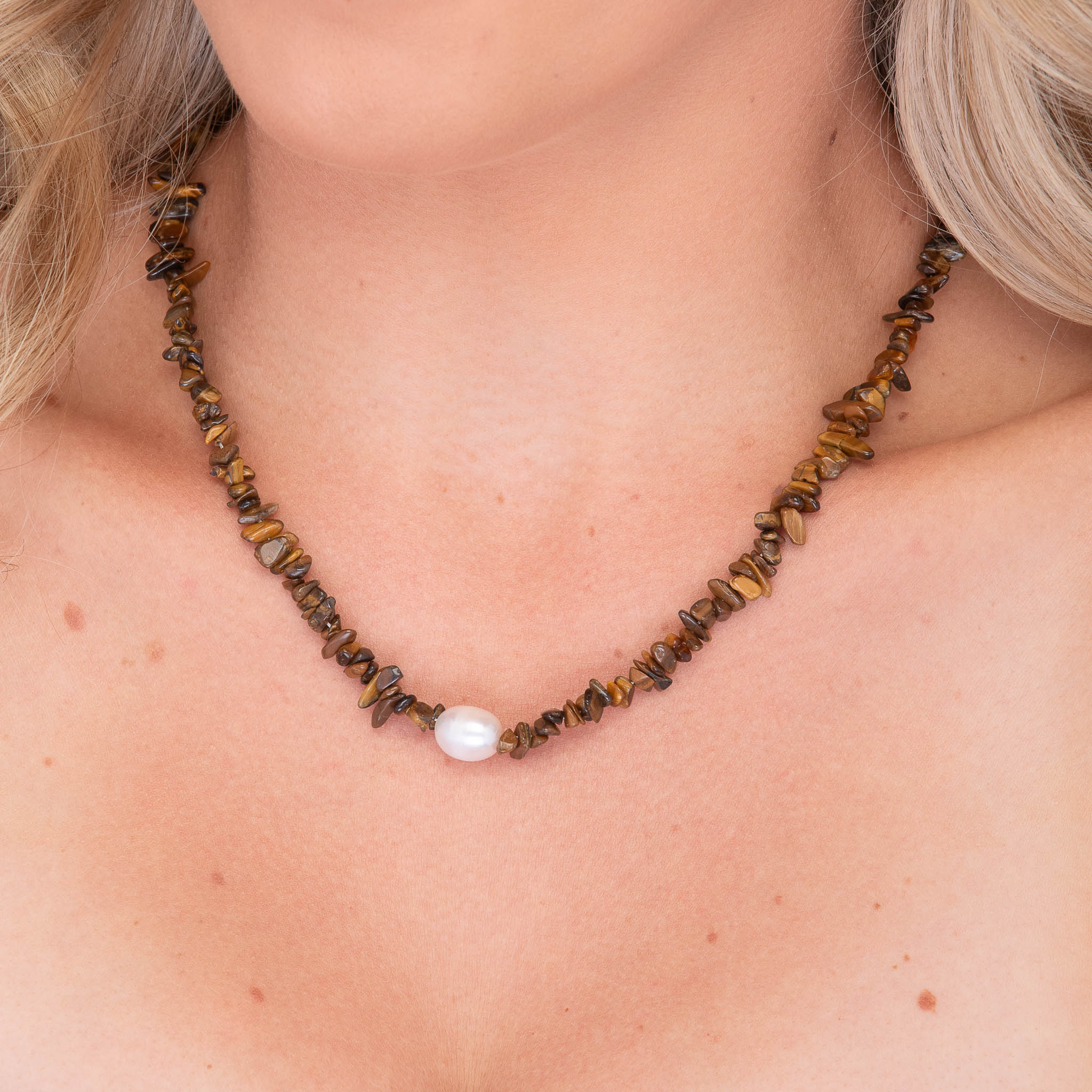 Tiger Eye Stone Pearl Necklace - Camile & Stone