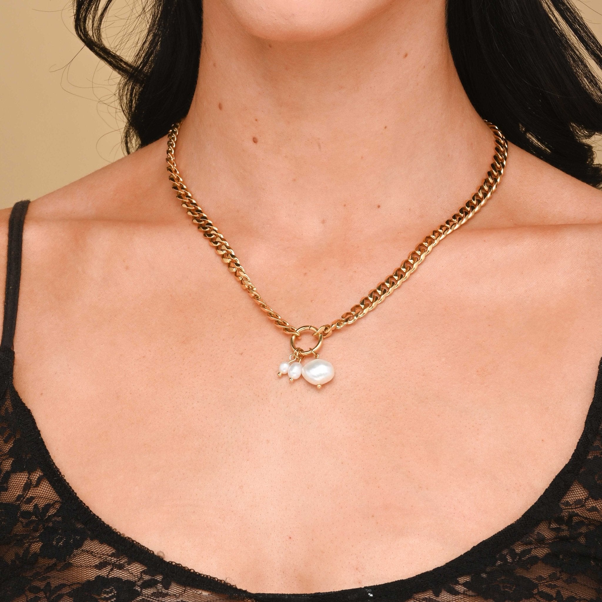 Triple Pearl Cuban Statement Necklace - Camile & Stone