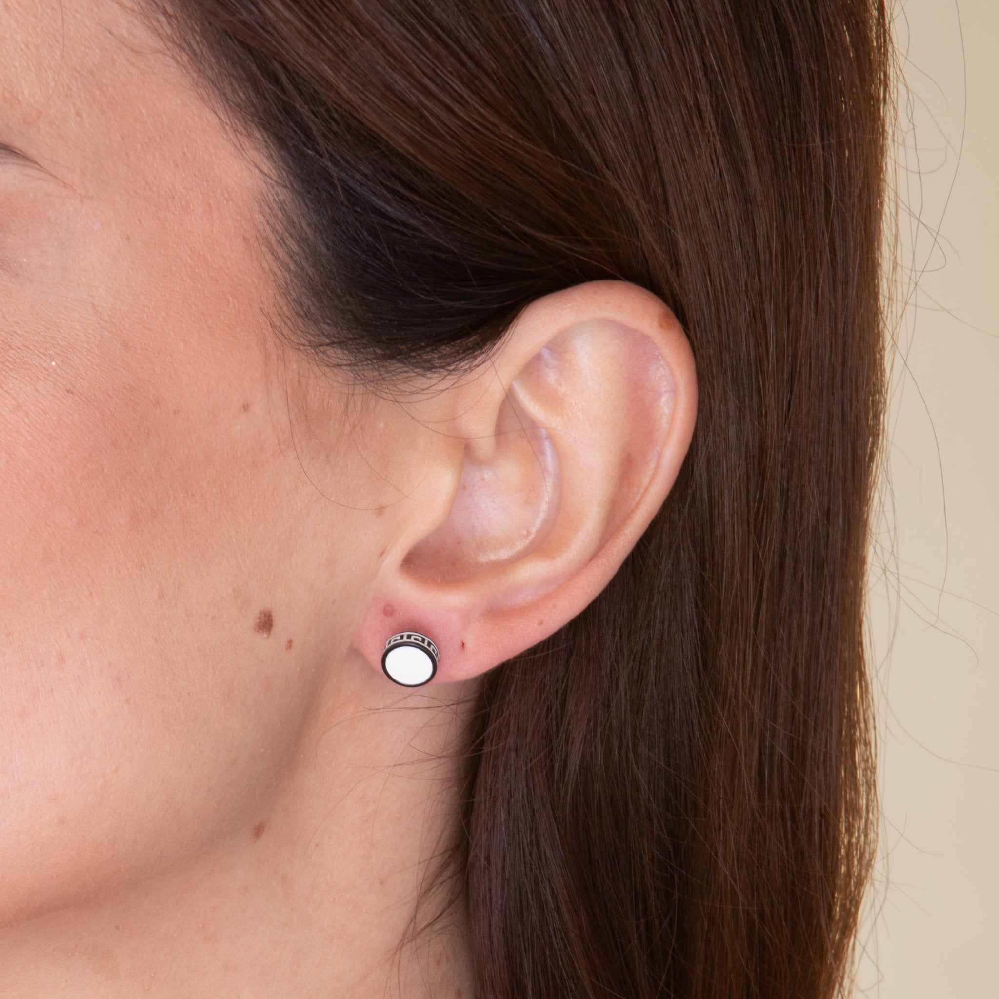 Unisex Circle White Enamel Greek Stud Earrings - Camile & Stone
