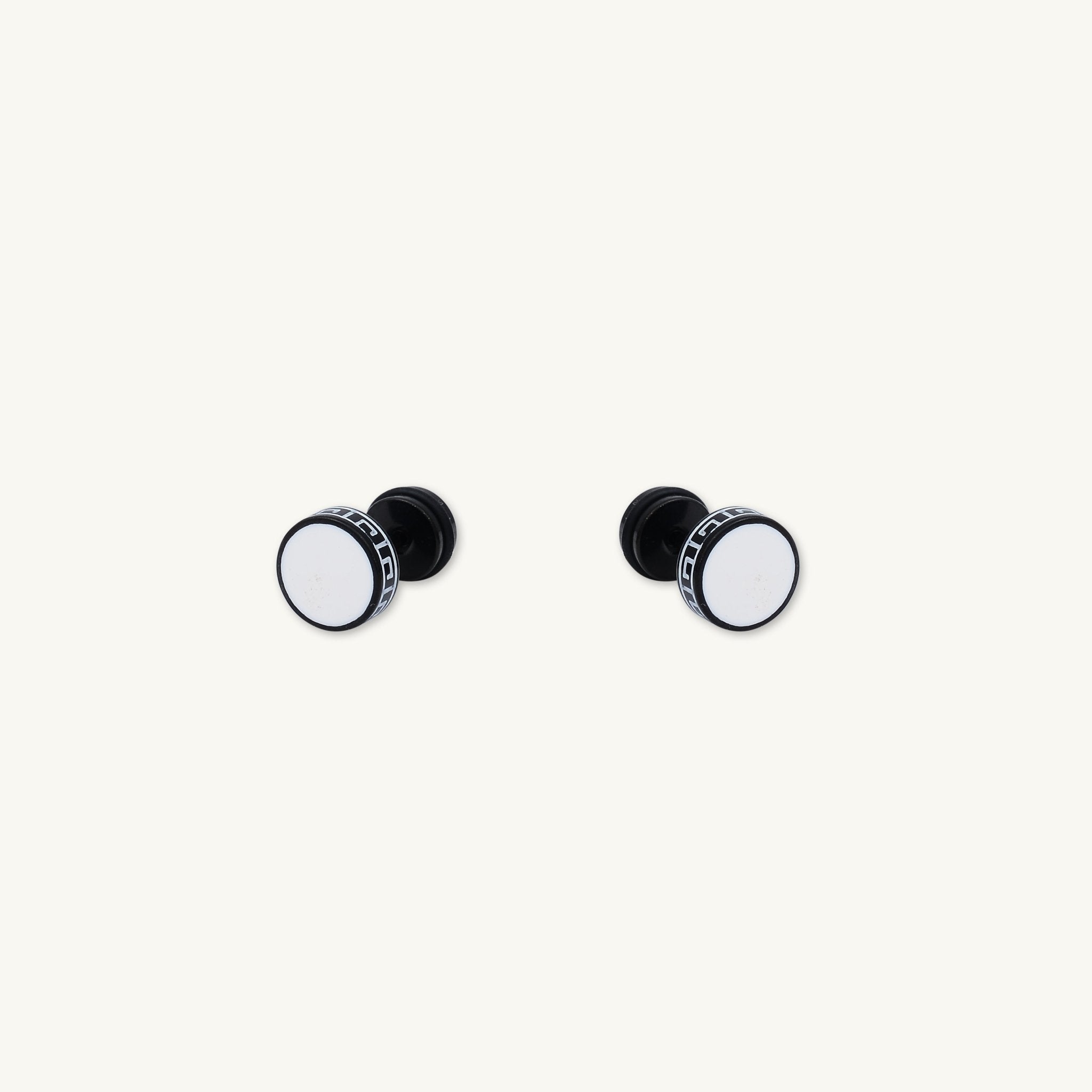 Unisex Circle White Enamel Greek Stud Earrings - Camile & Stone