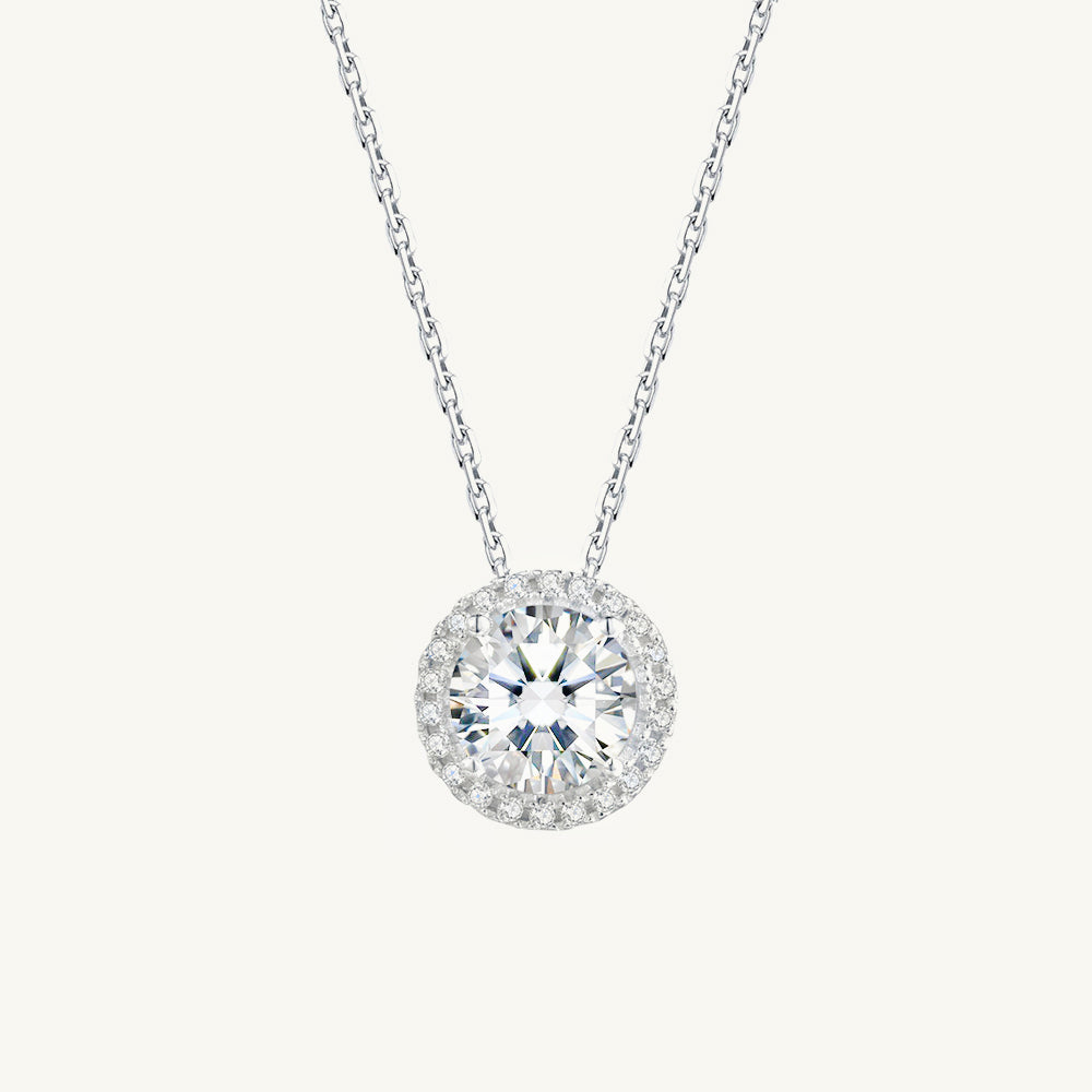 Solitaire Halo Moissanite Necklace 1 Carat