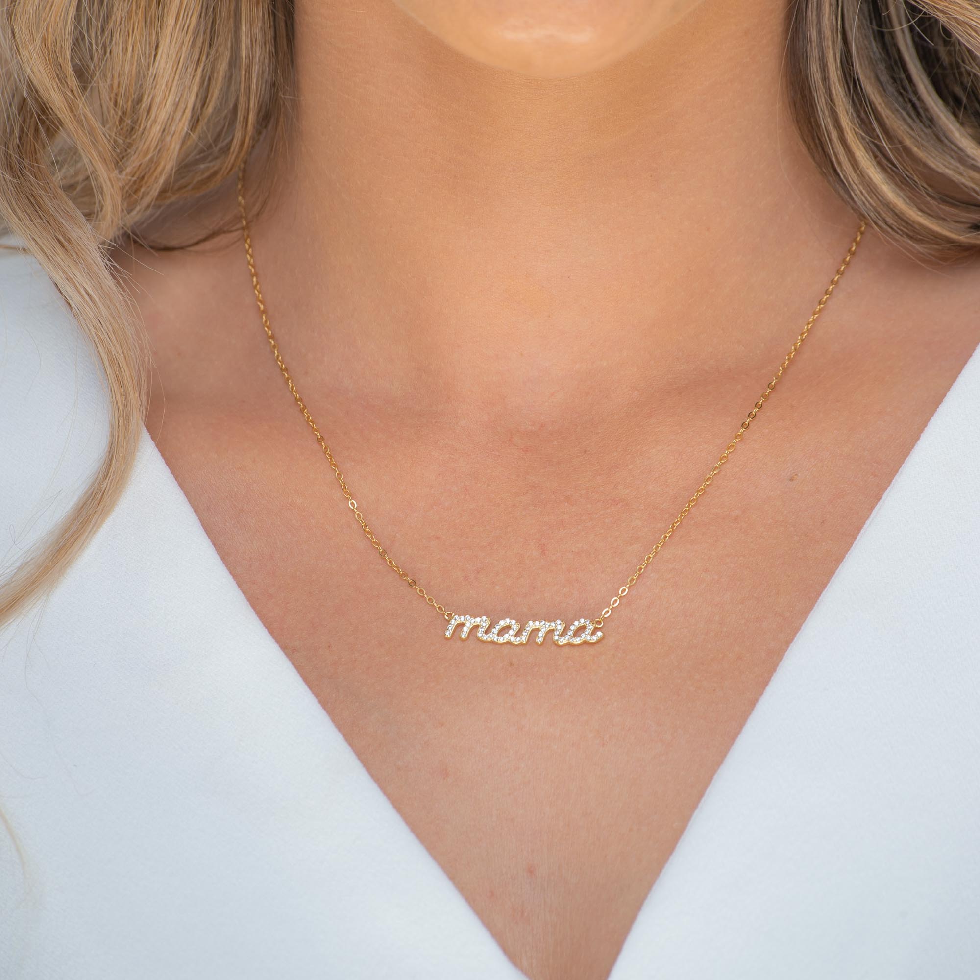 MAMA Sapphire Nameplate Necklace