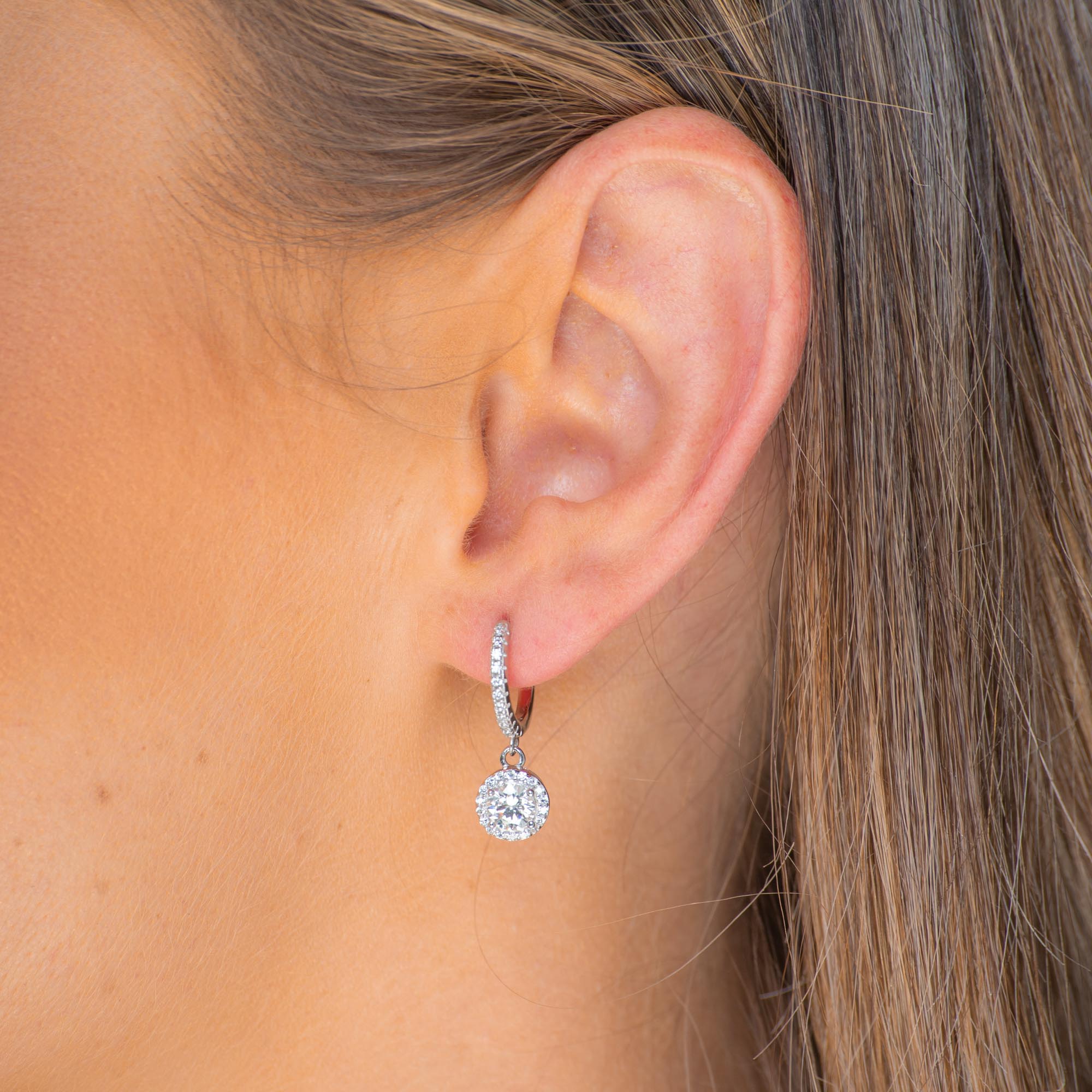 Round Halo Moissanite Hoop Huggie Earrings 0.5 Carat