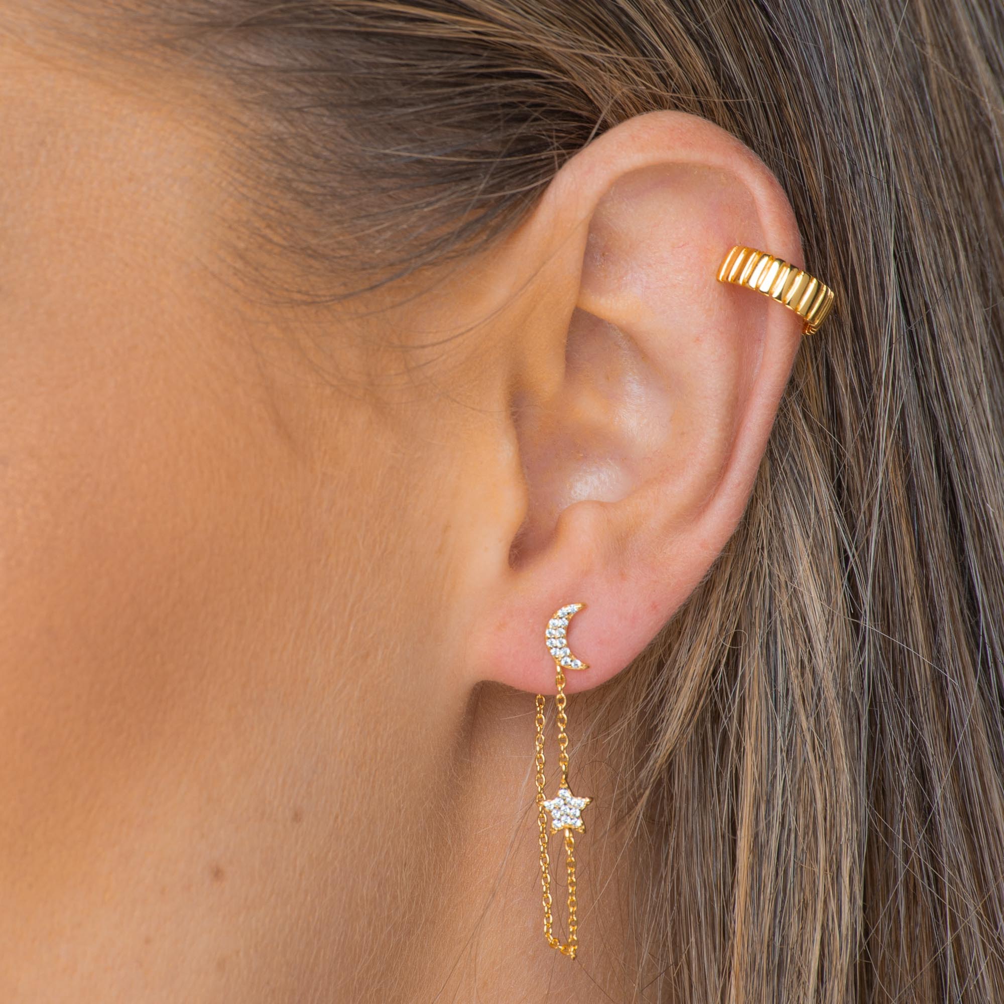 Moon & Star Dangling Sapphire Earrings