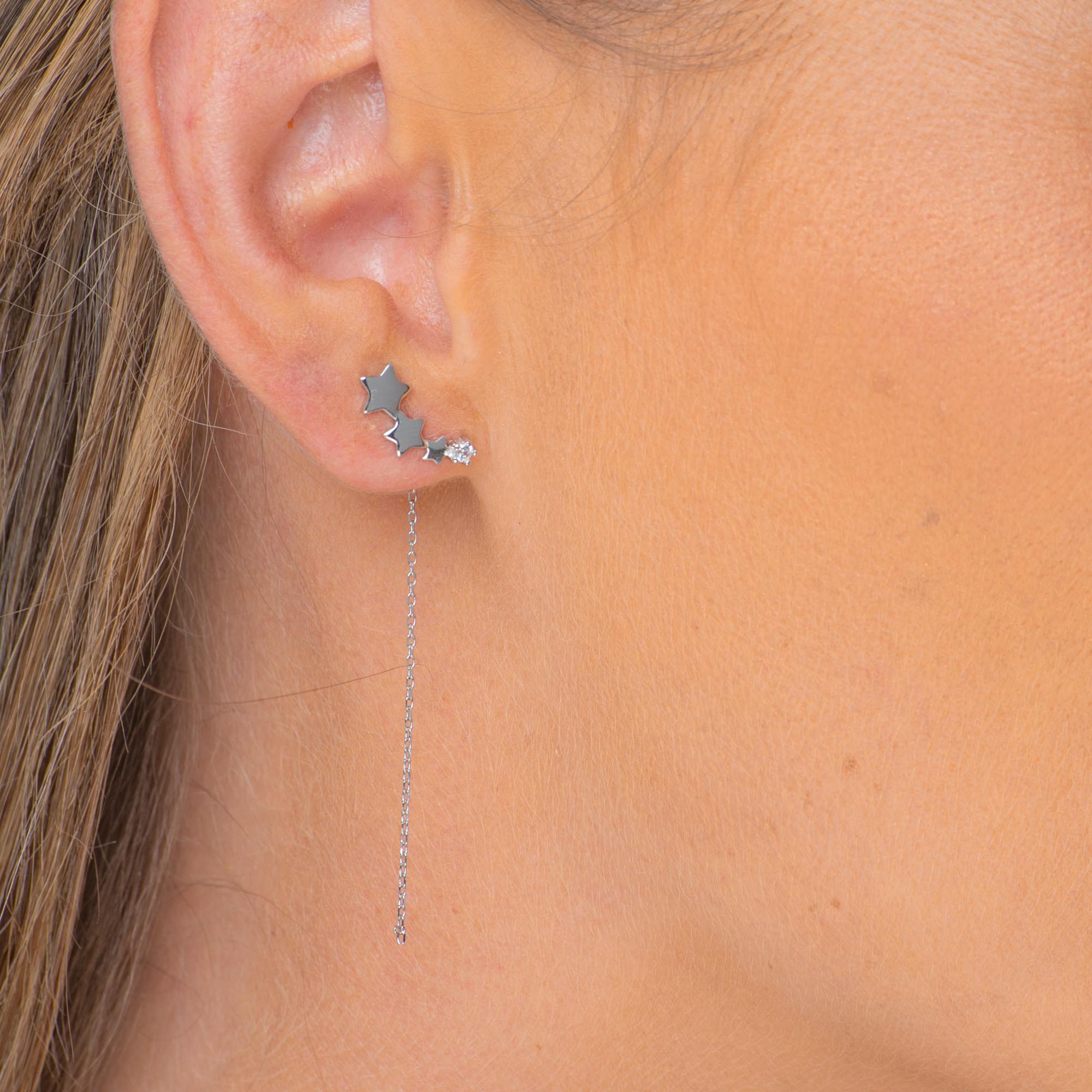 Star Long Drop Chain Earrings