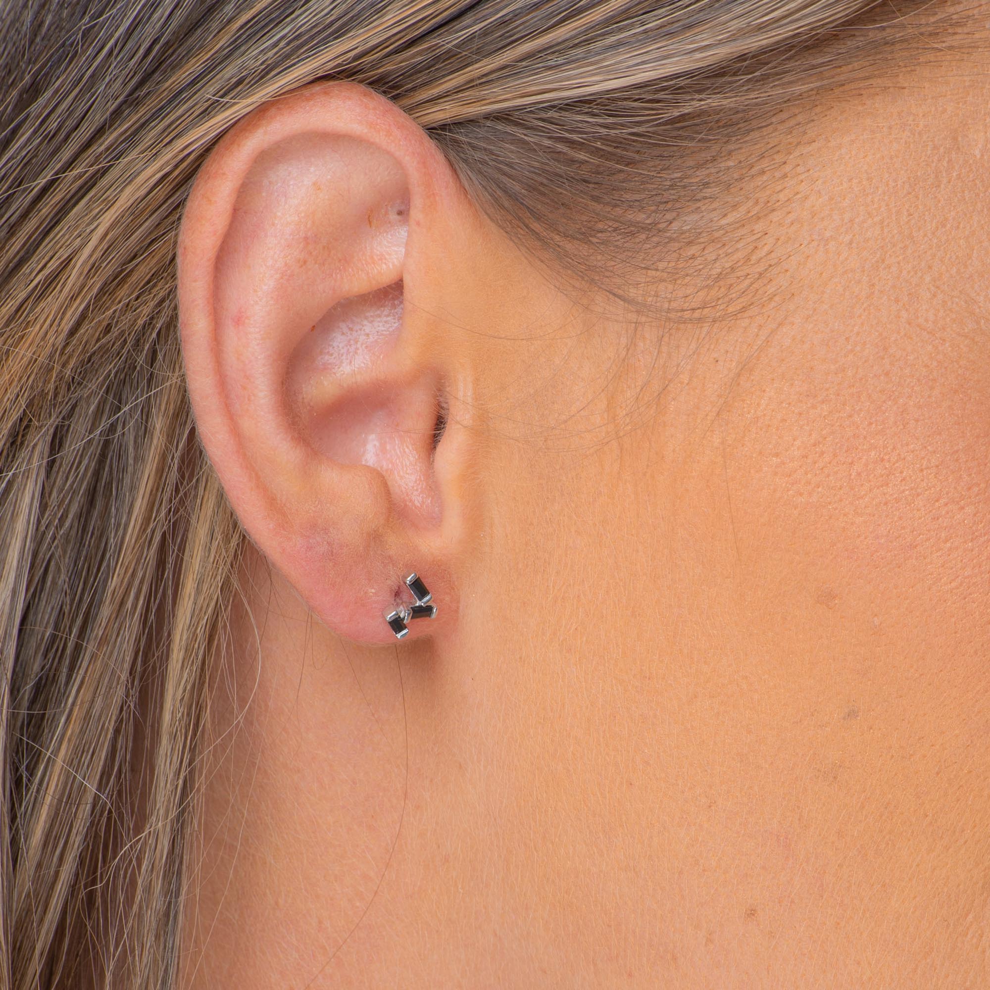 Black Trio Baguette Earrings