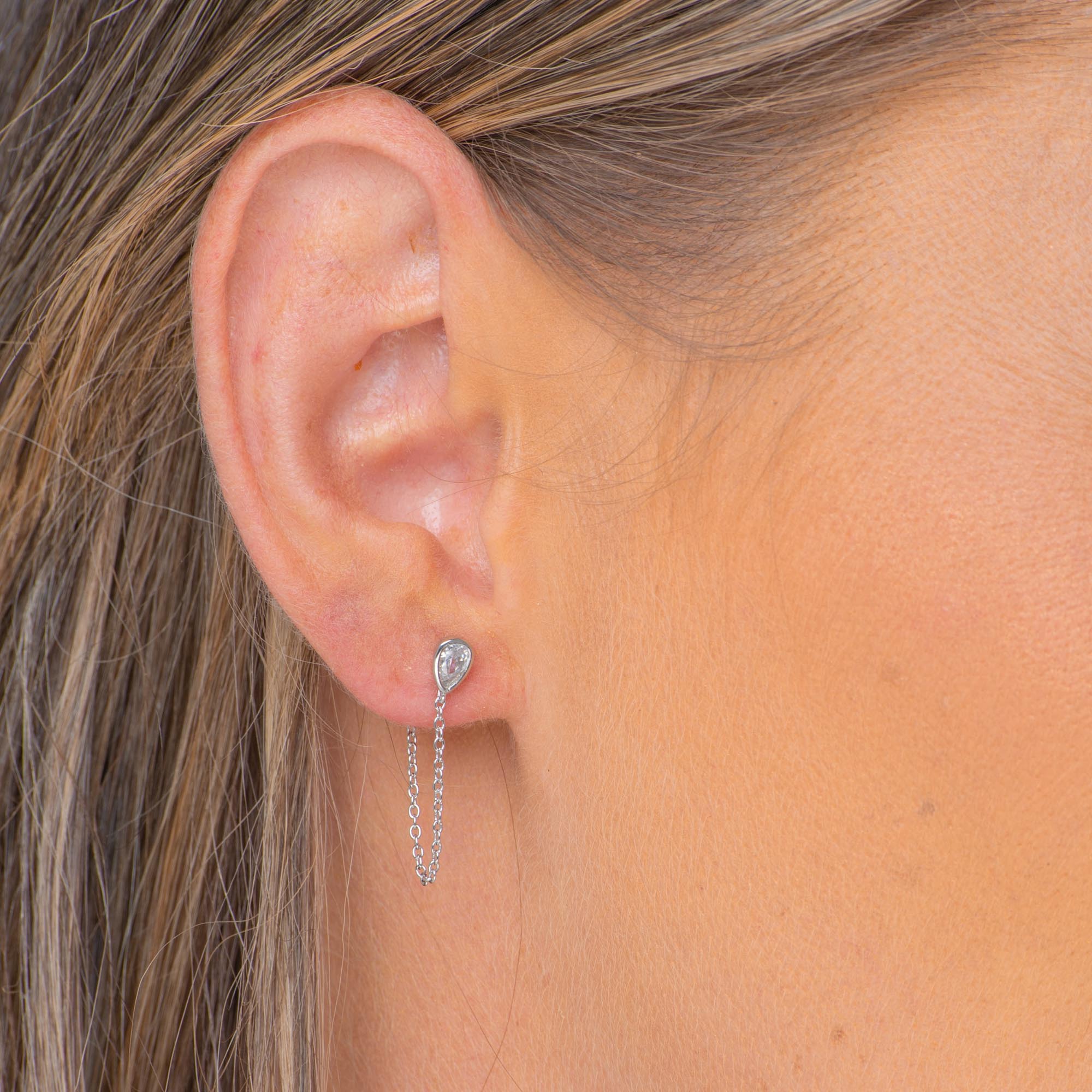 Teardrop Sapphire Dangle Chain Earrings