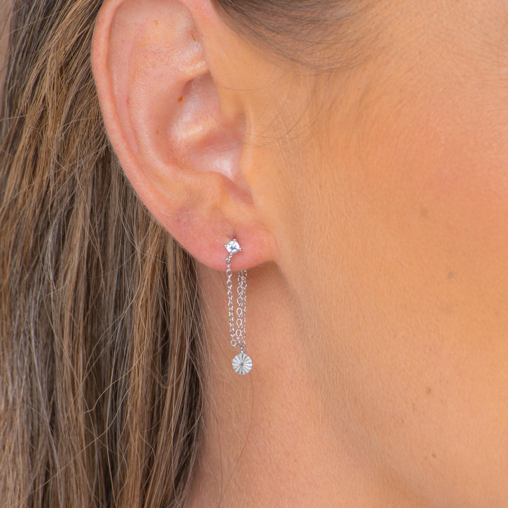 Sapphire Dangle Disc Chain Earrings