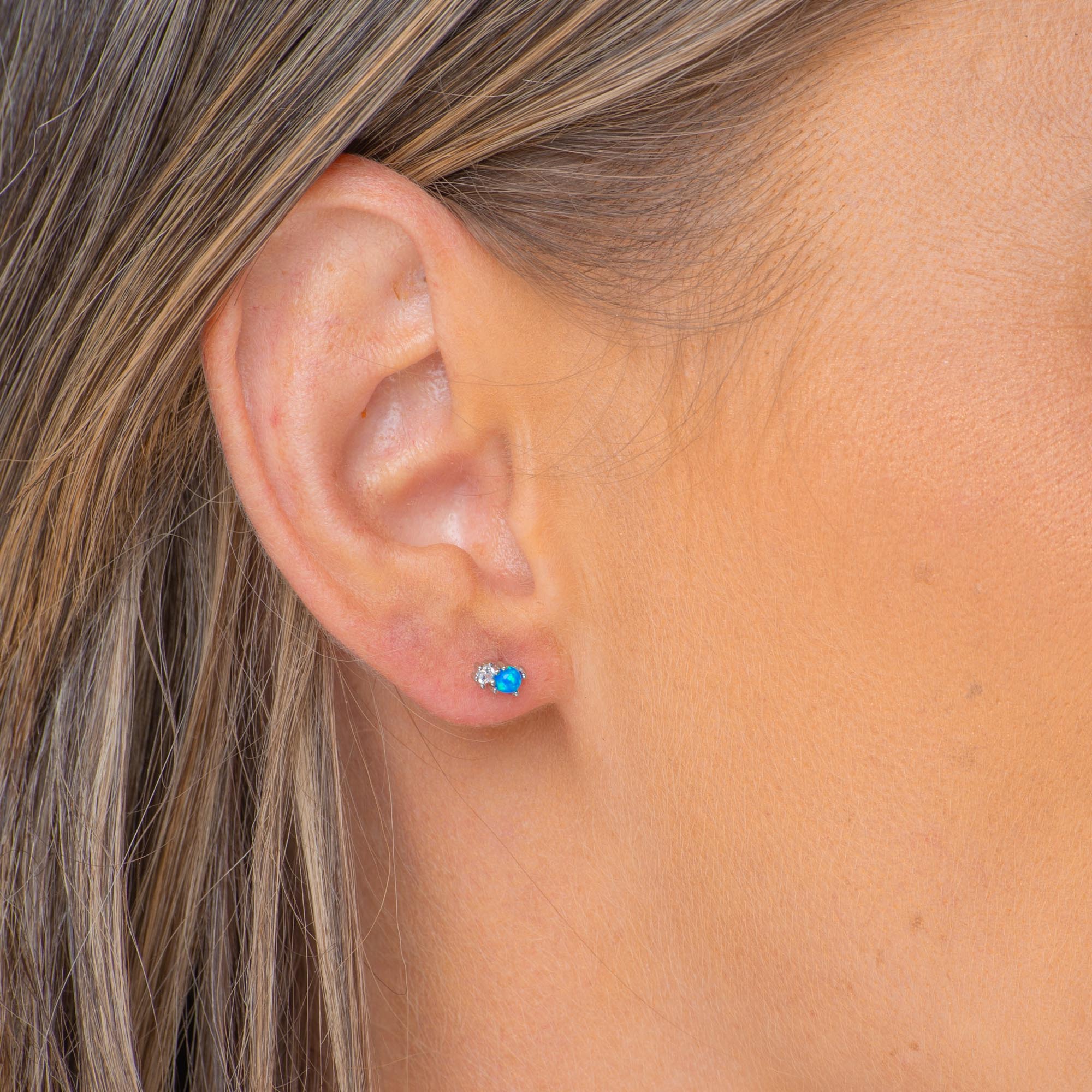 Blue Opal Sapphire Stud Earrings