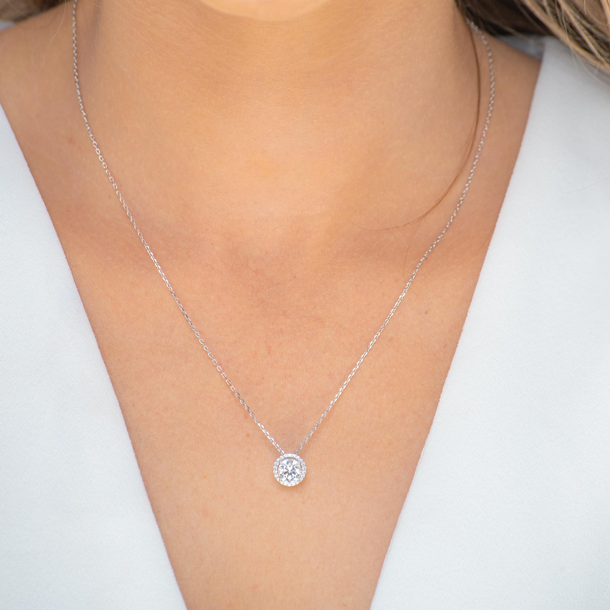 Solitaire Halo Moissanite Necklace 1 Carat