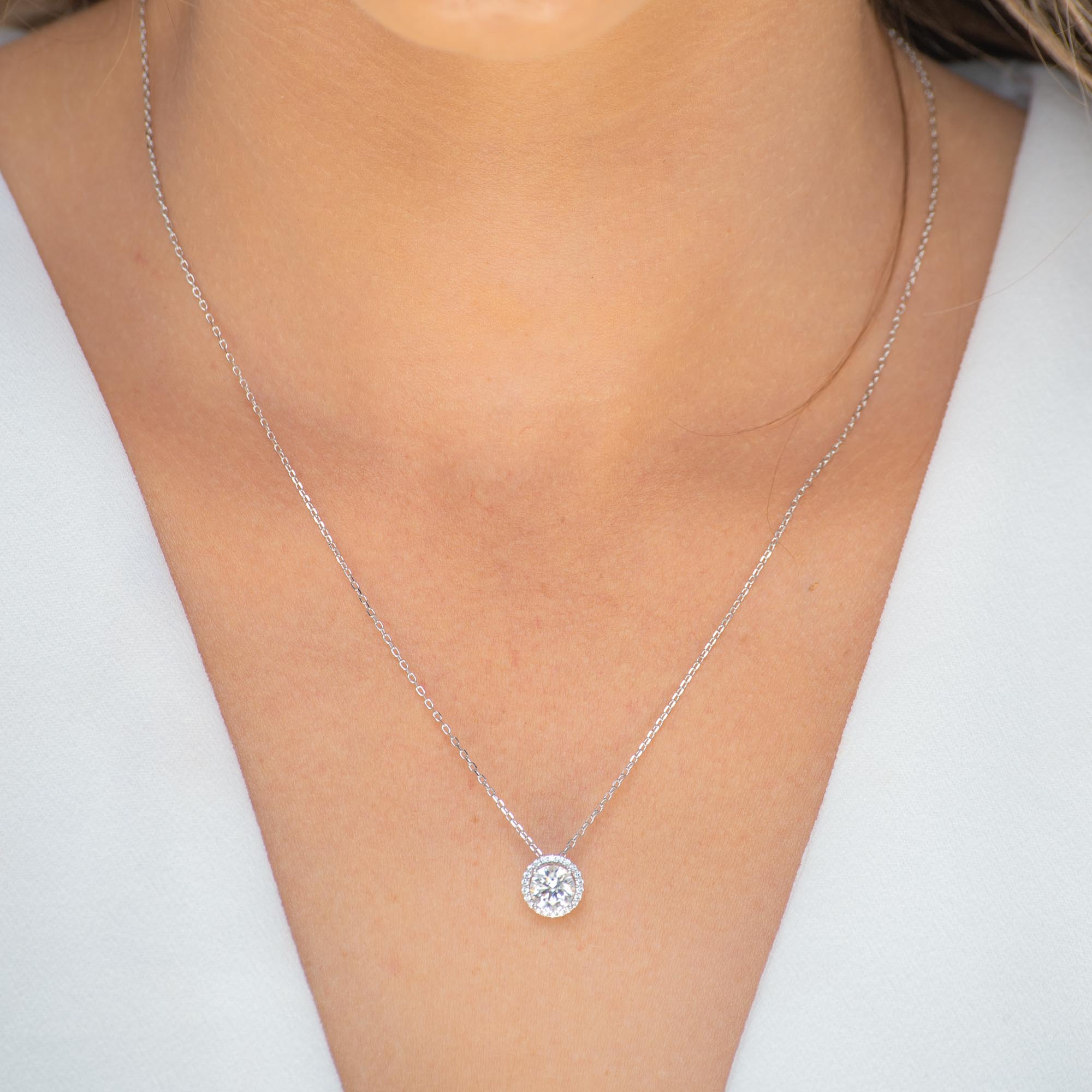 Solitaire Halo Moissanite Necklace 1 Carat