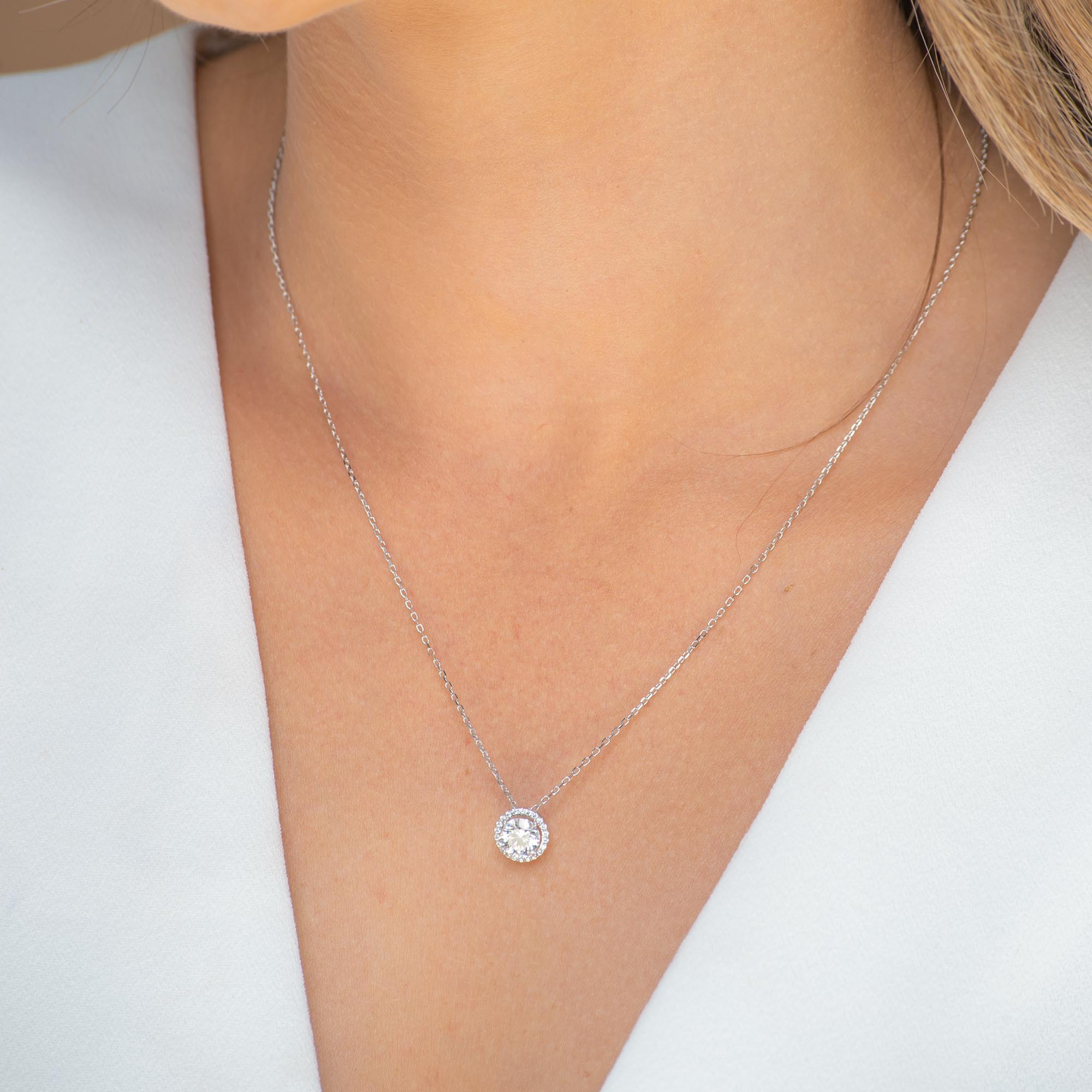 Solitaire Halo Moissanite Necklace 1 Carat