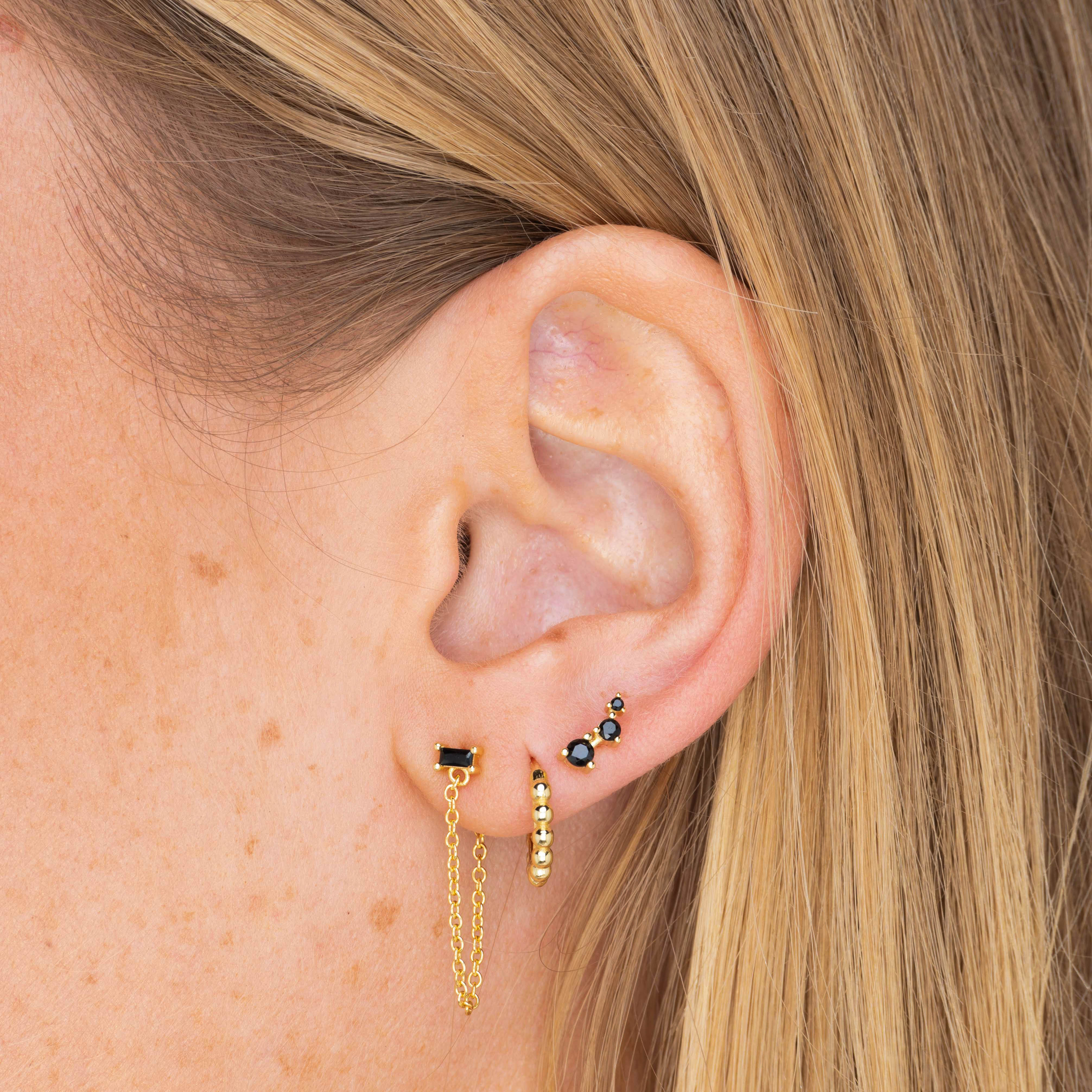Black Trio Sapphire Stud Earrings