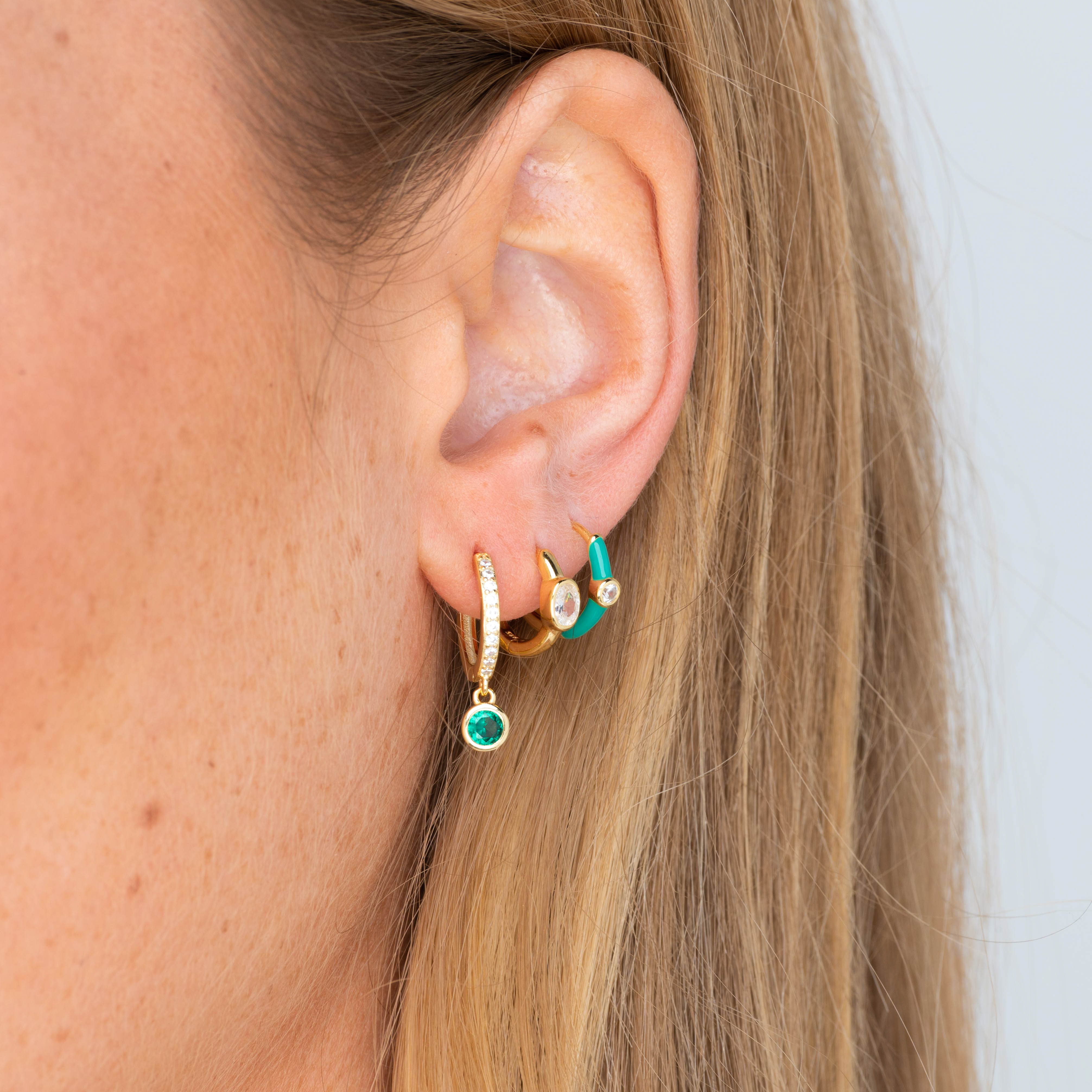 Emerald Sapphire Drop Hoop Earrings