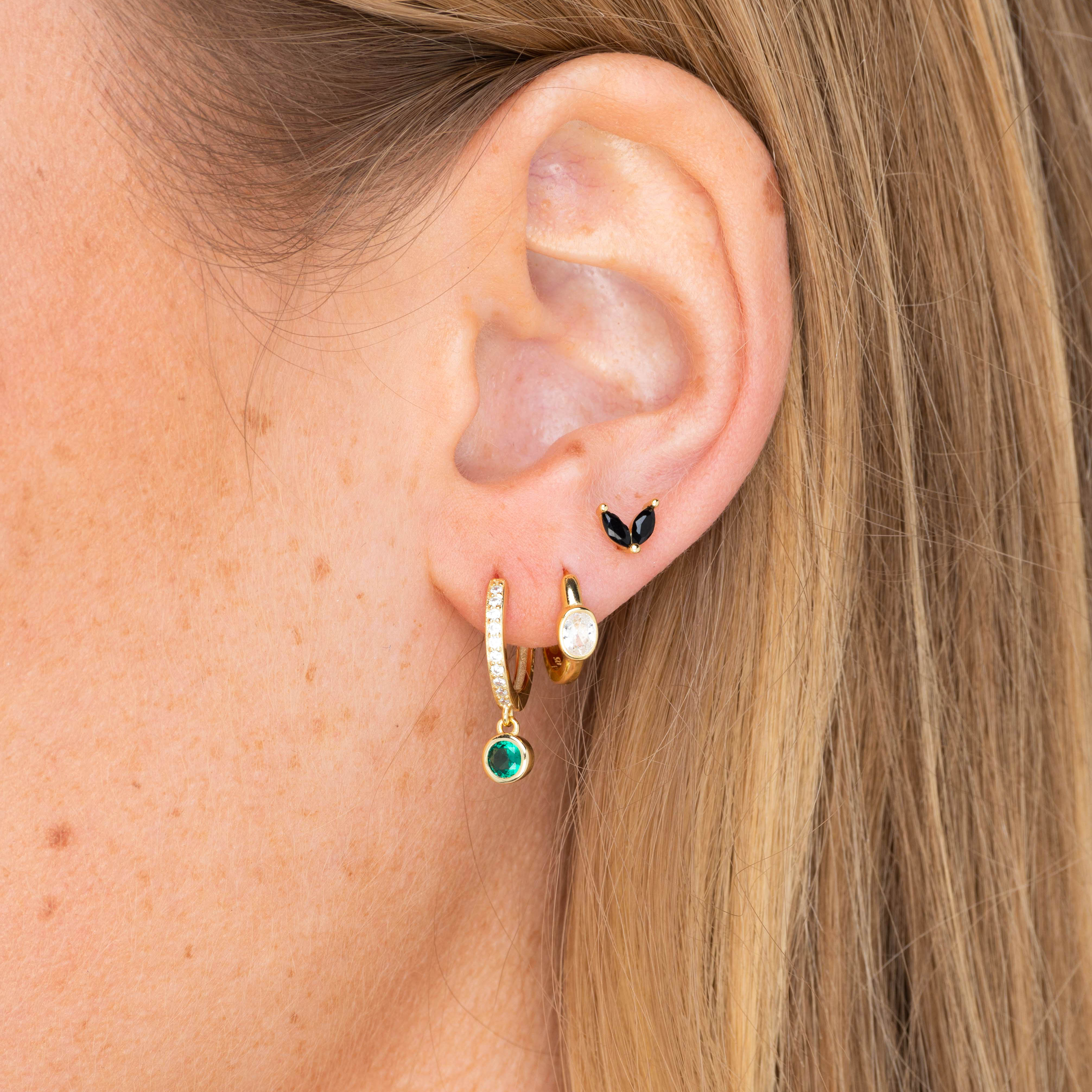 Emerald Sapphire Drop Hoop Earrings