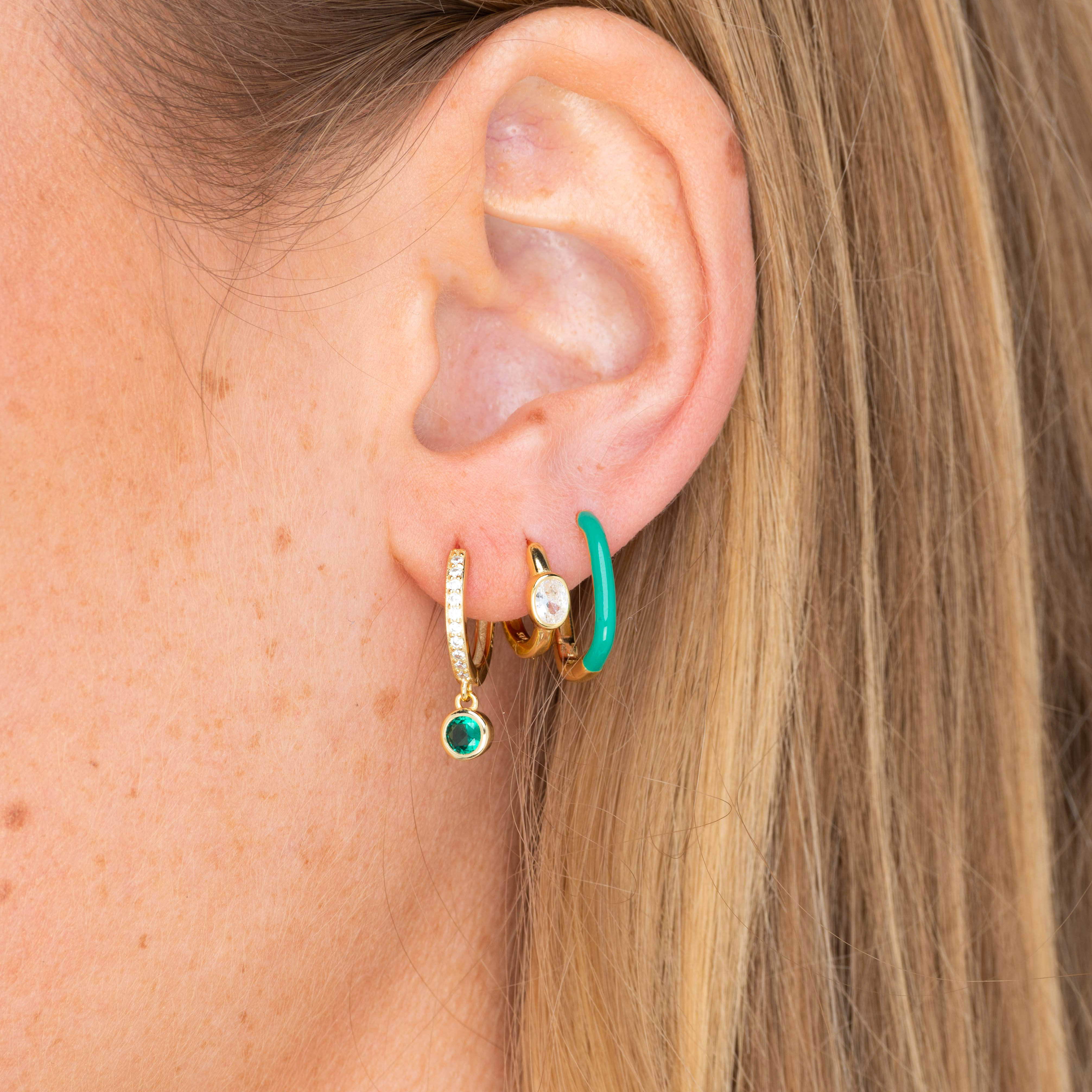 Green Lacquered Huggie Earrings