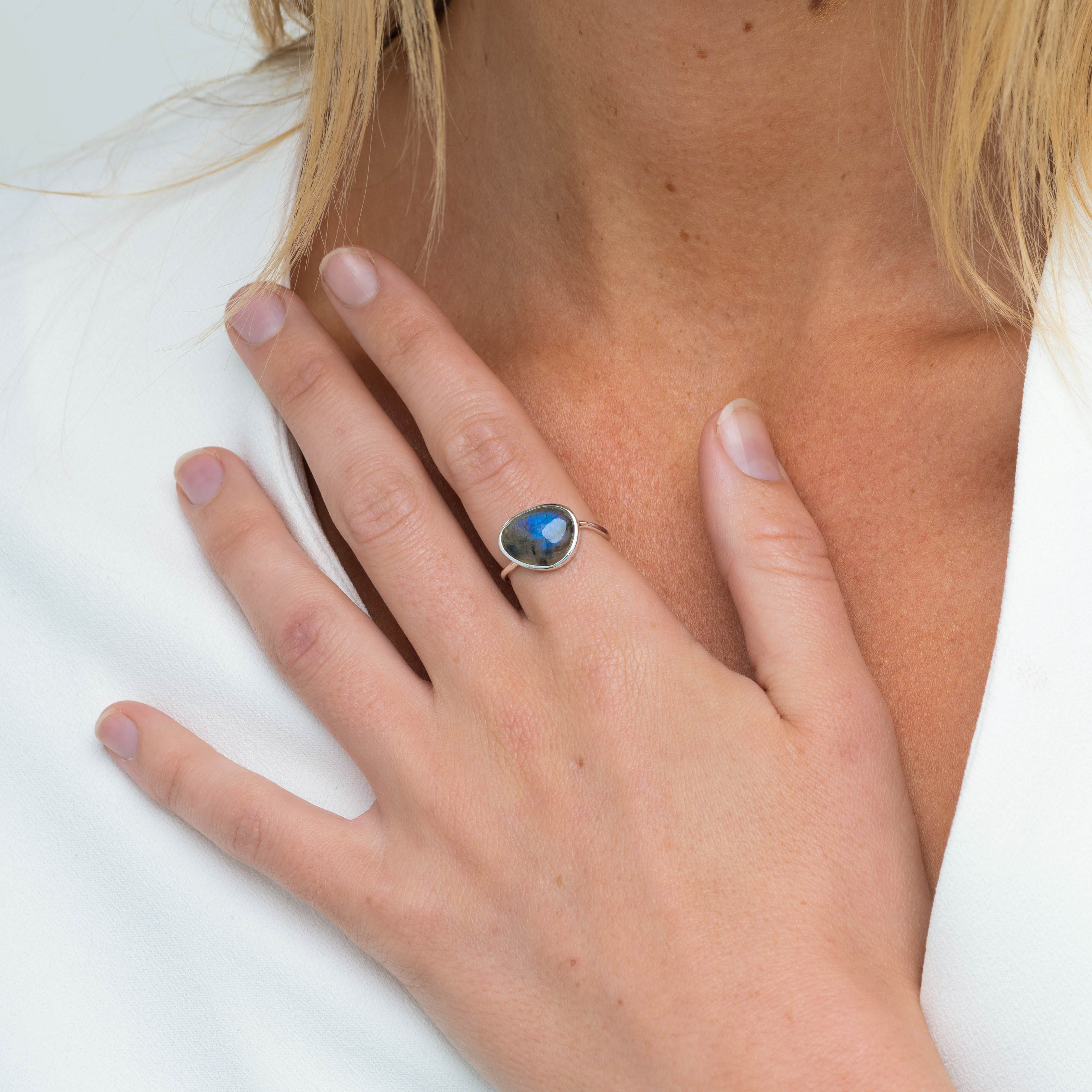 Black Moonstone Oval Statement Open Ring