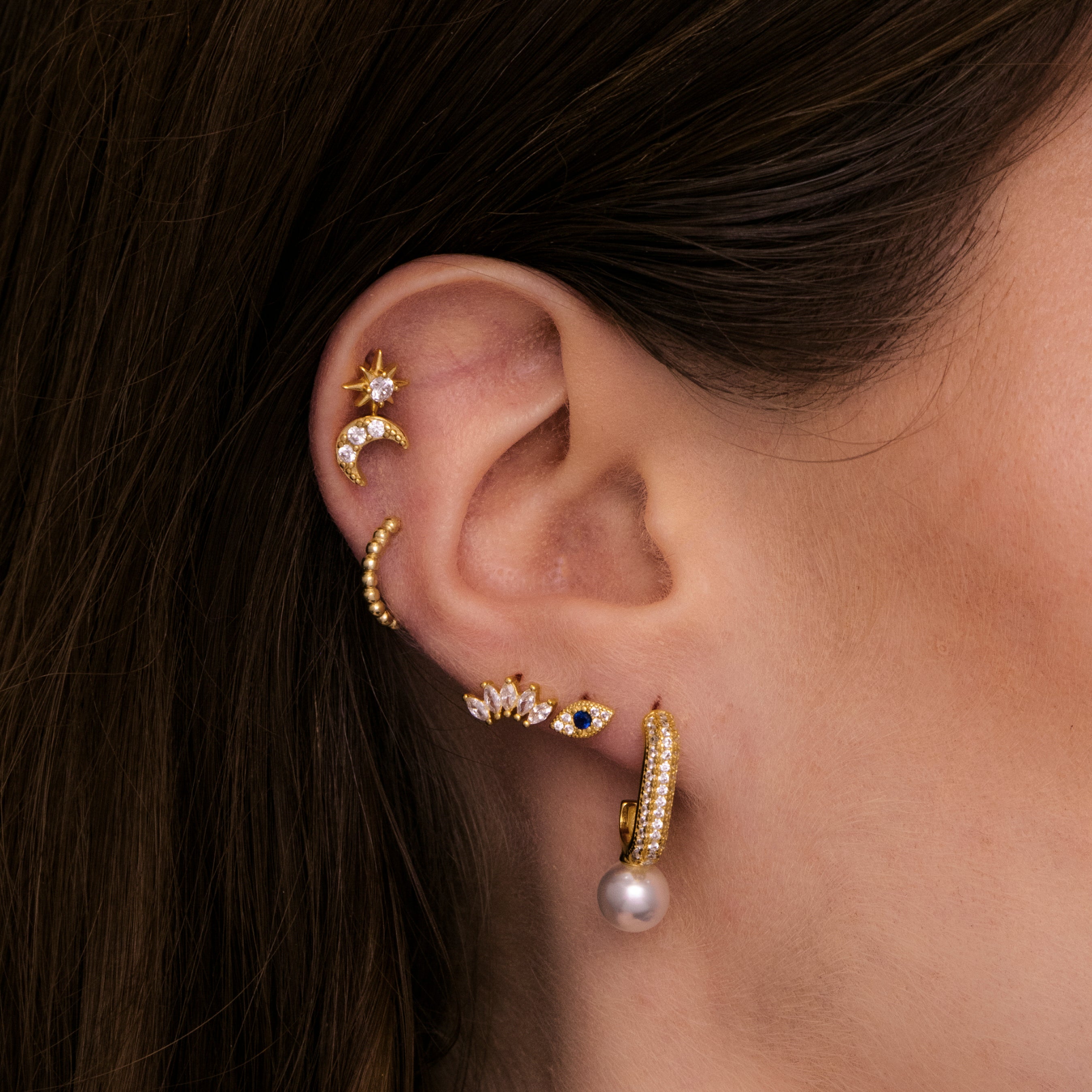 Pearl C Shaped Huggie Earrings
