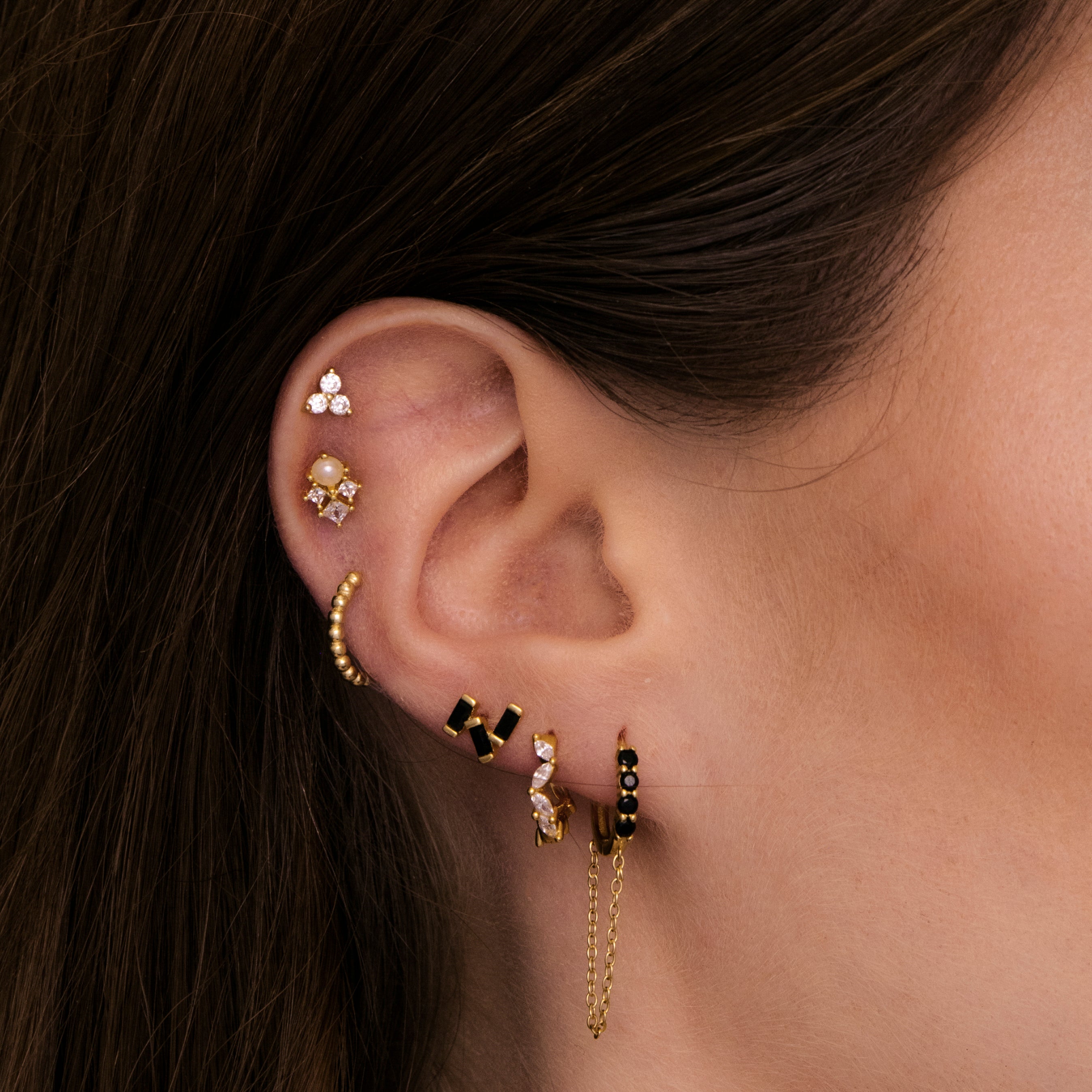 Black Trio Baguette Earrings