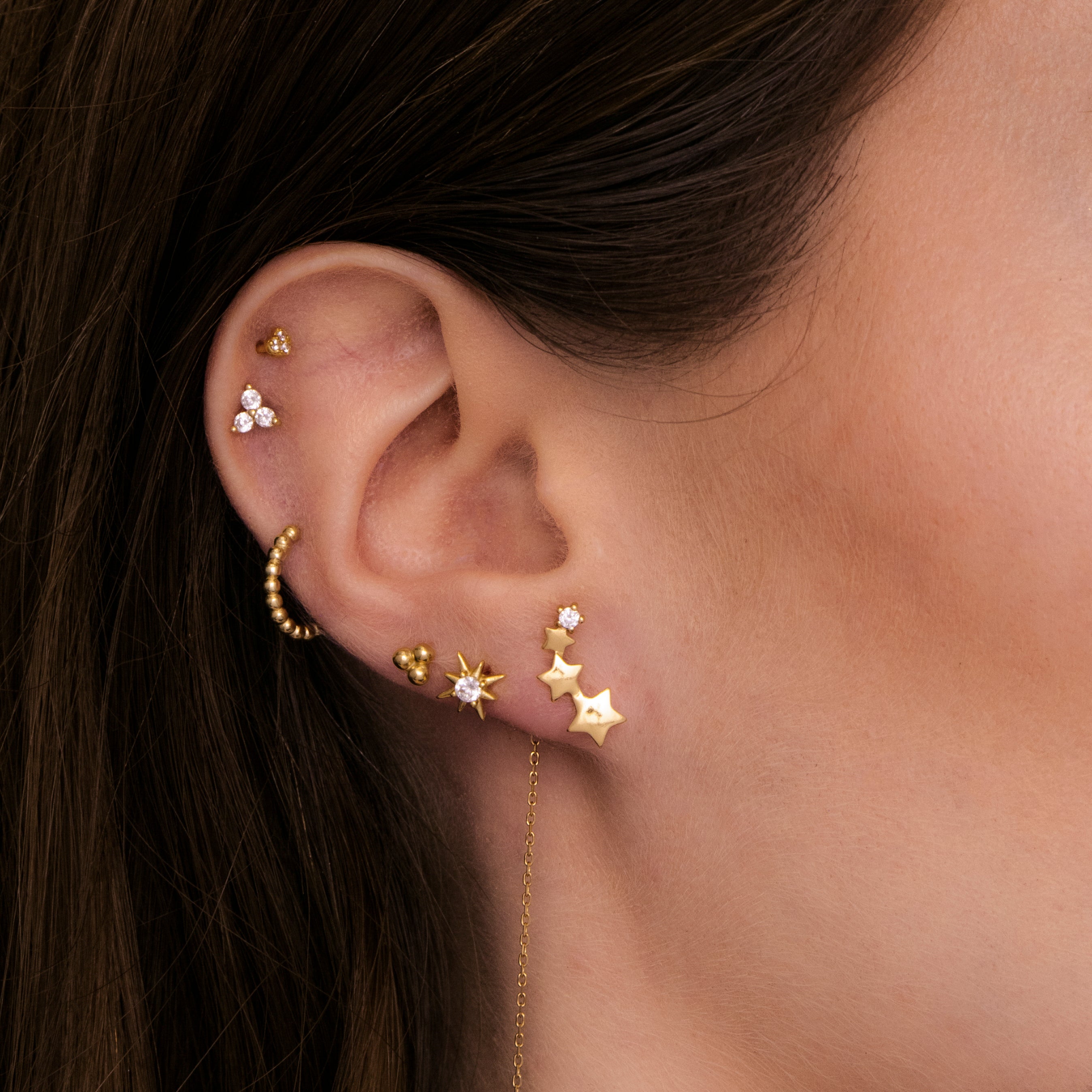 Star Long Drop Chain Earrings
