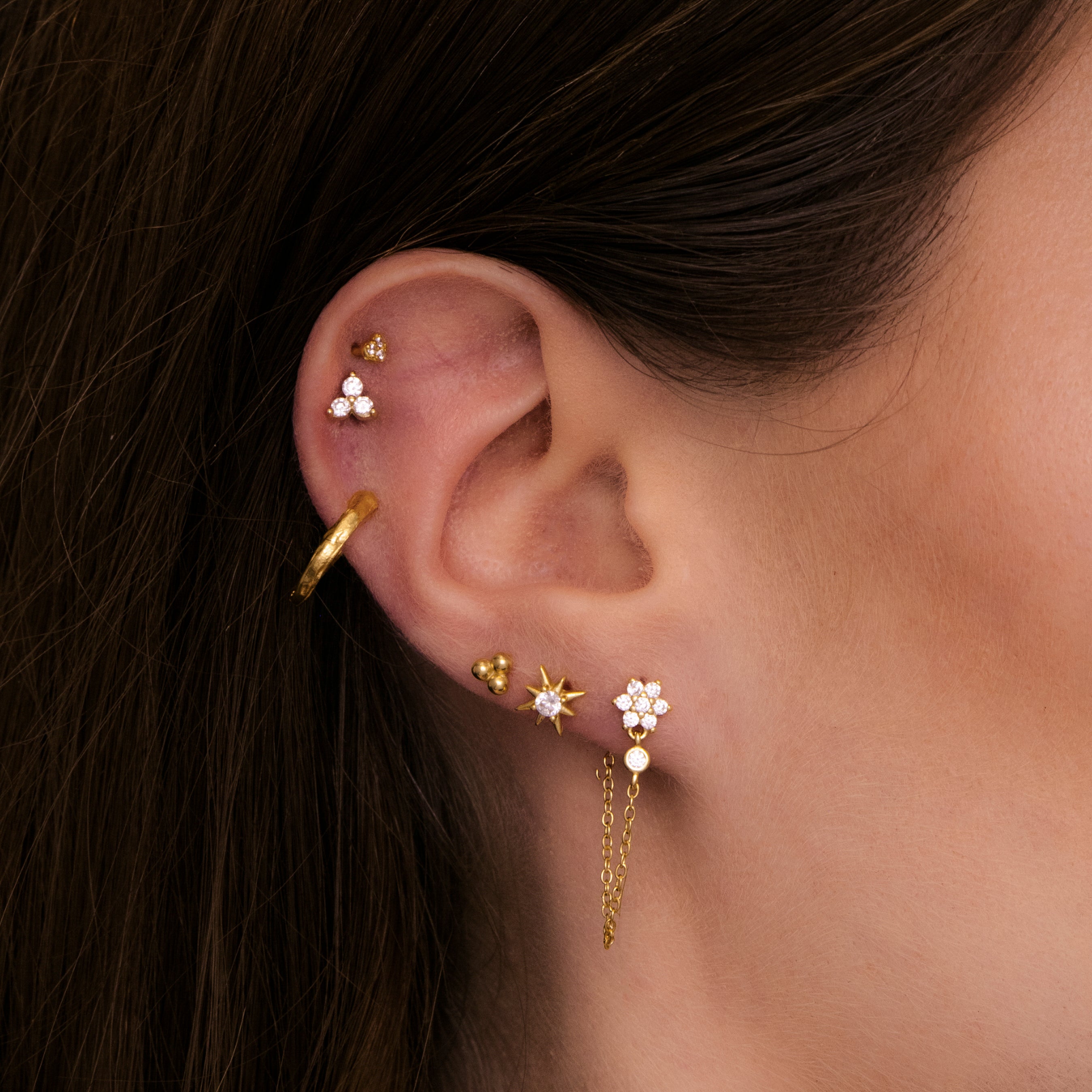 Flower Sapphire Dangle Chain Earrings
