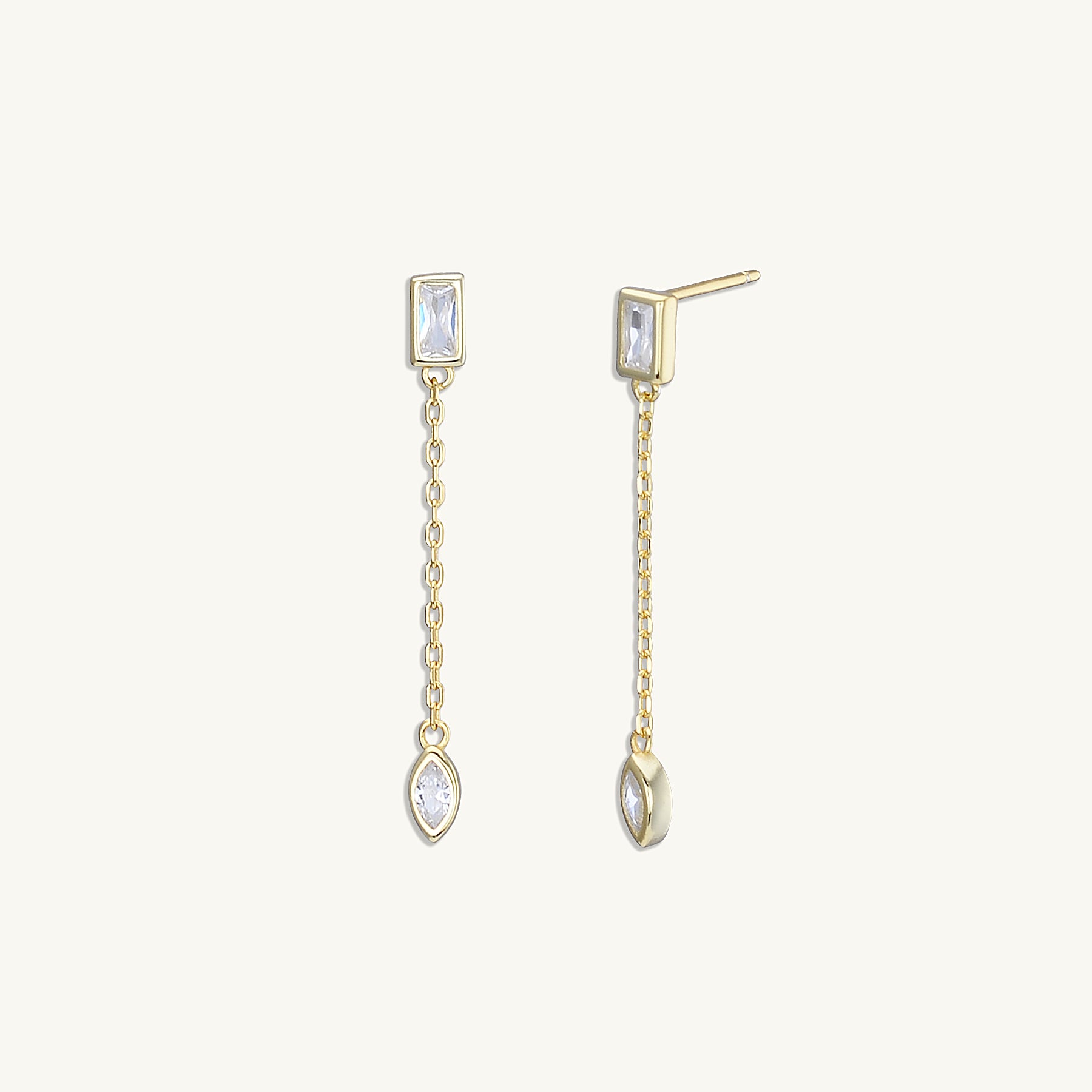 Double Sapphire Chain Earrings