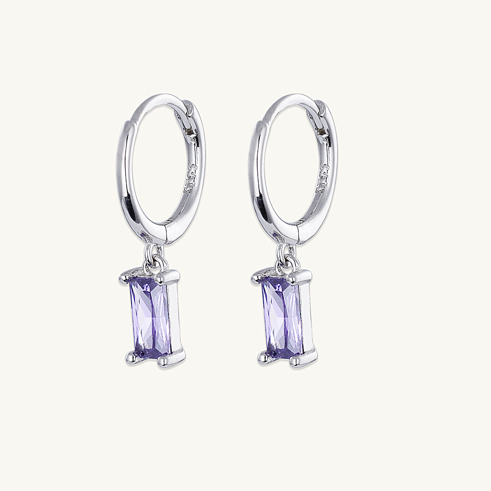 Purple Baguette Hoop Earrings