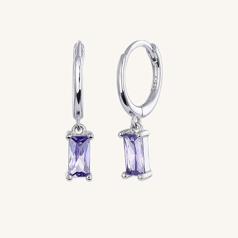 Purple Baguette Hoop Earrings