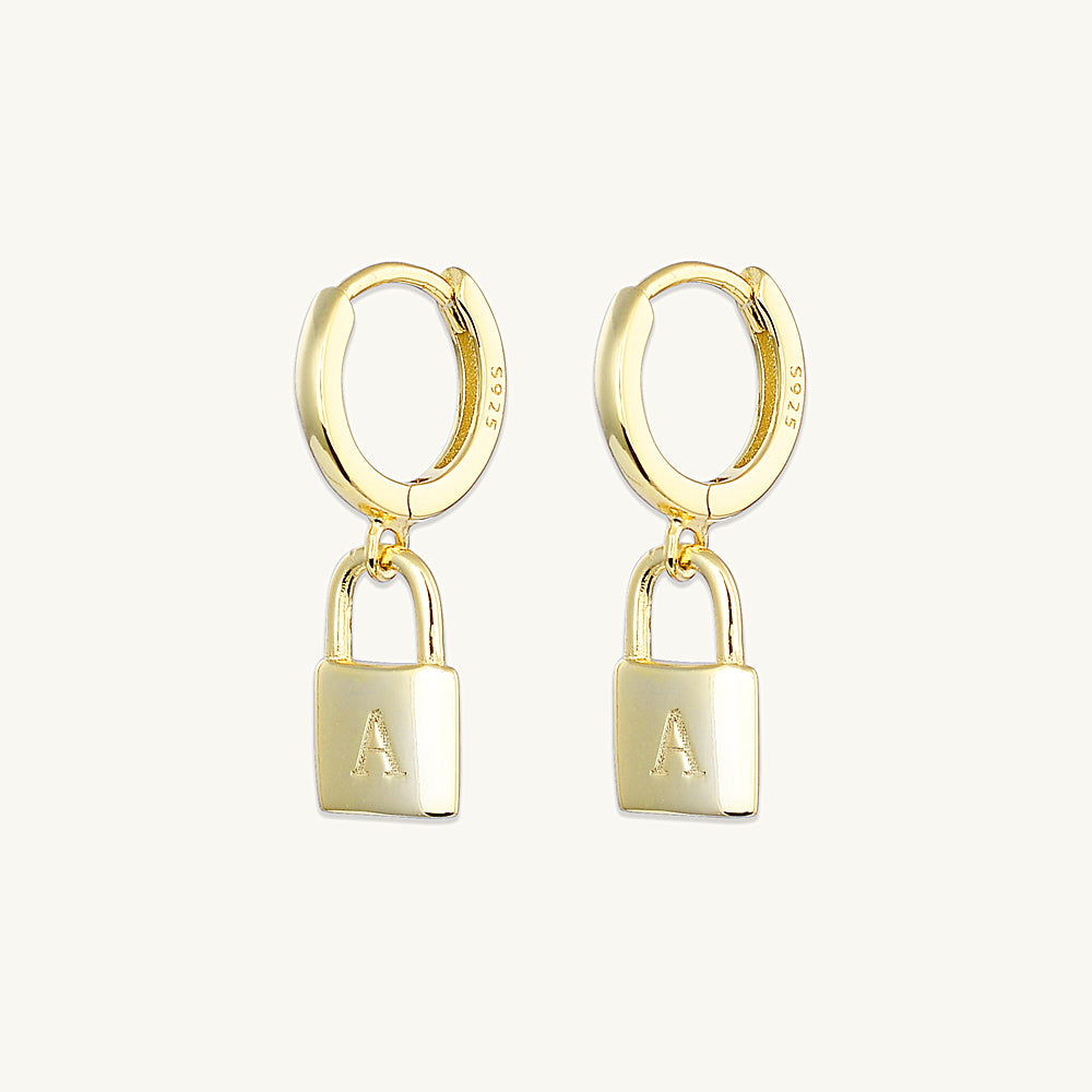 Padlock Initial Letter Earrings