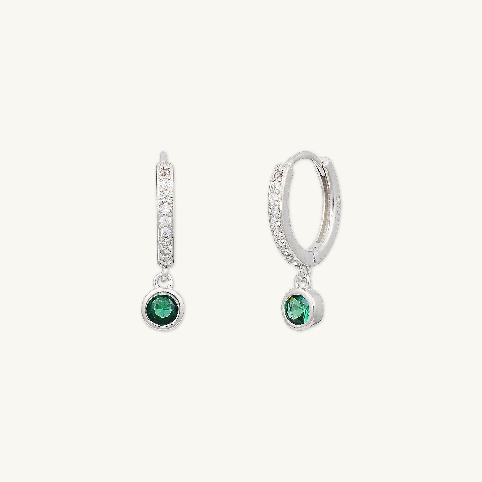 Emerald Sapphire Drop Hoop Earrings