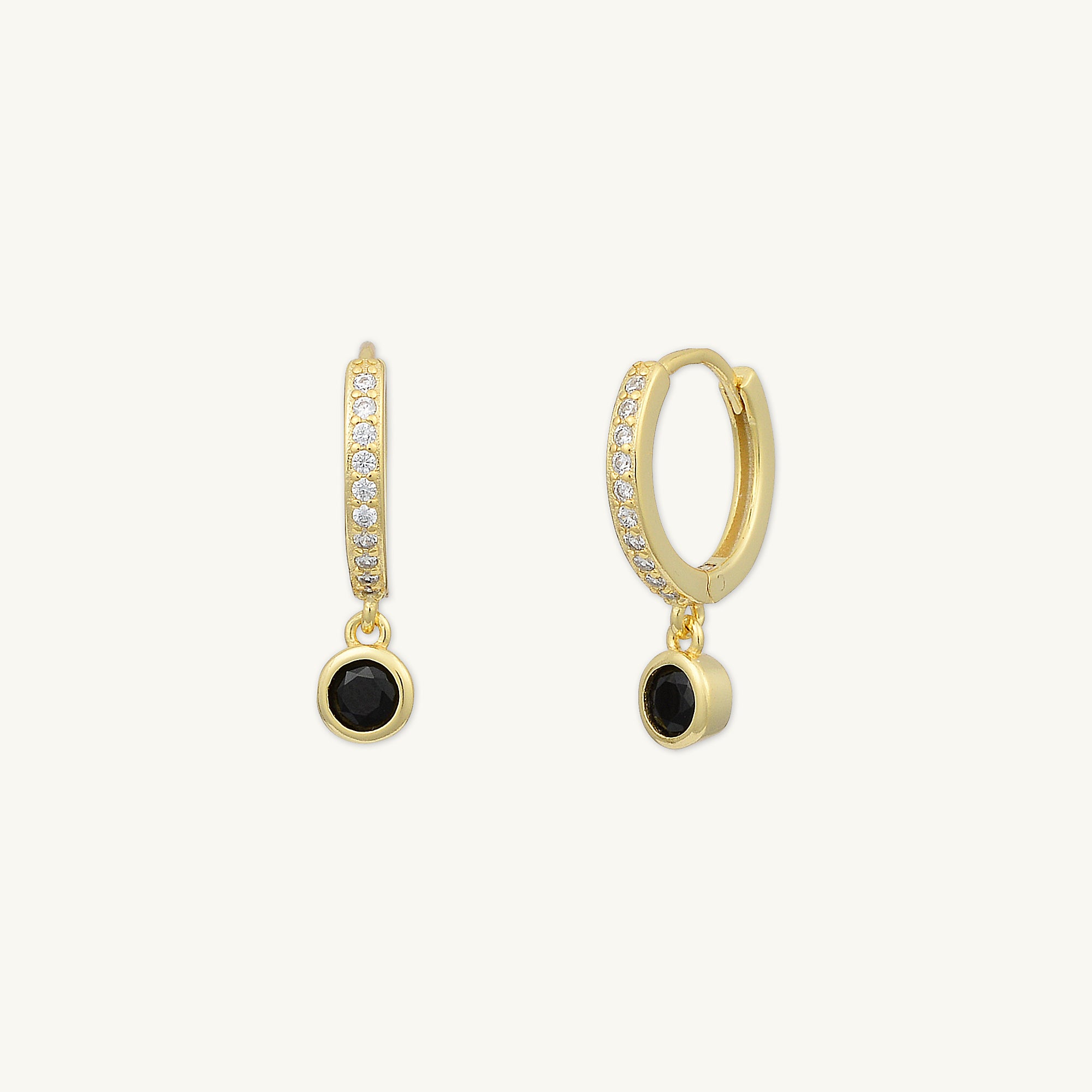 Black Sapphire Drop Hoop Earrings