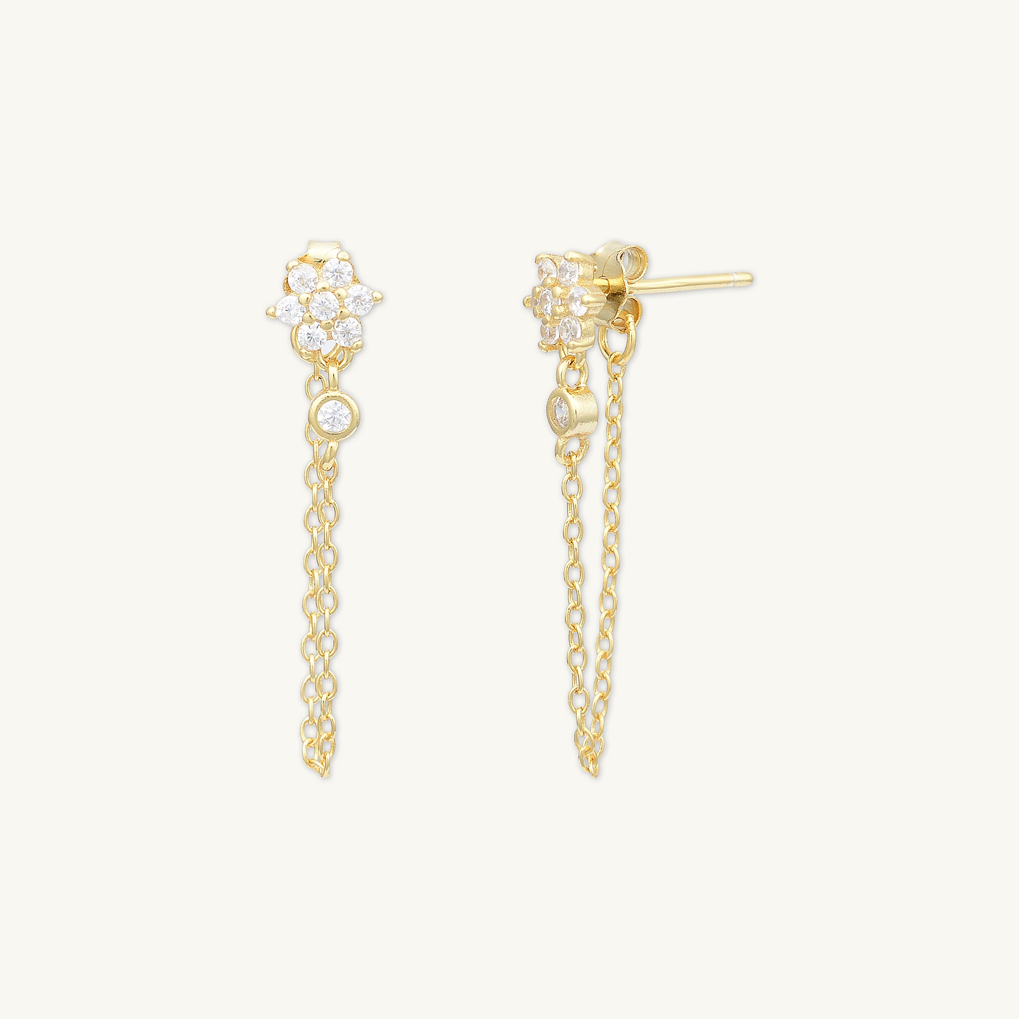 Flower Sapphire Dangle Chain Earrings