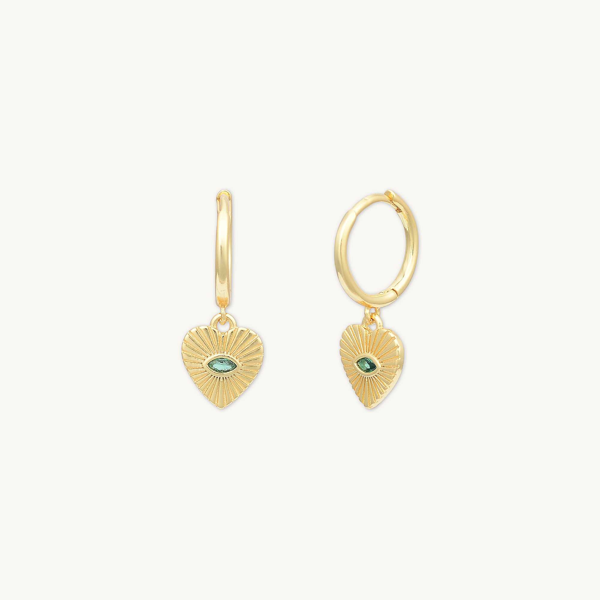 Emerald Evil Eye Heart Huggie Hoop Earrings