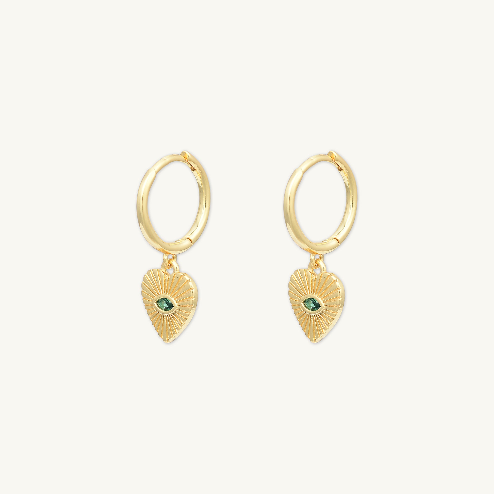 Emerald Evil Eye Heart Huggie Hoop Earrings